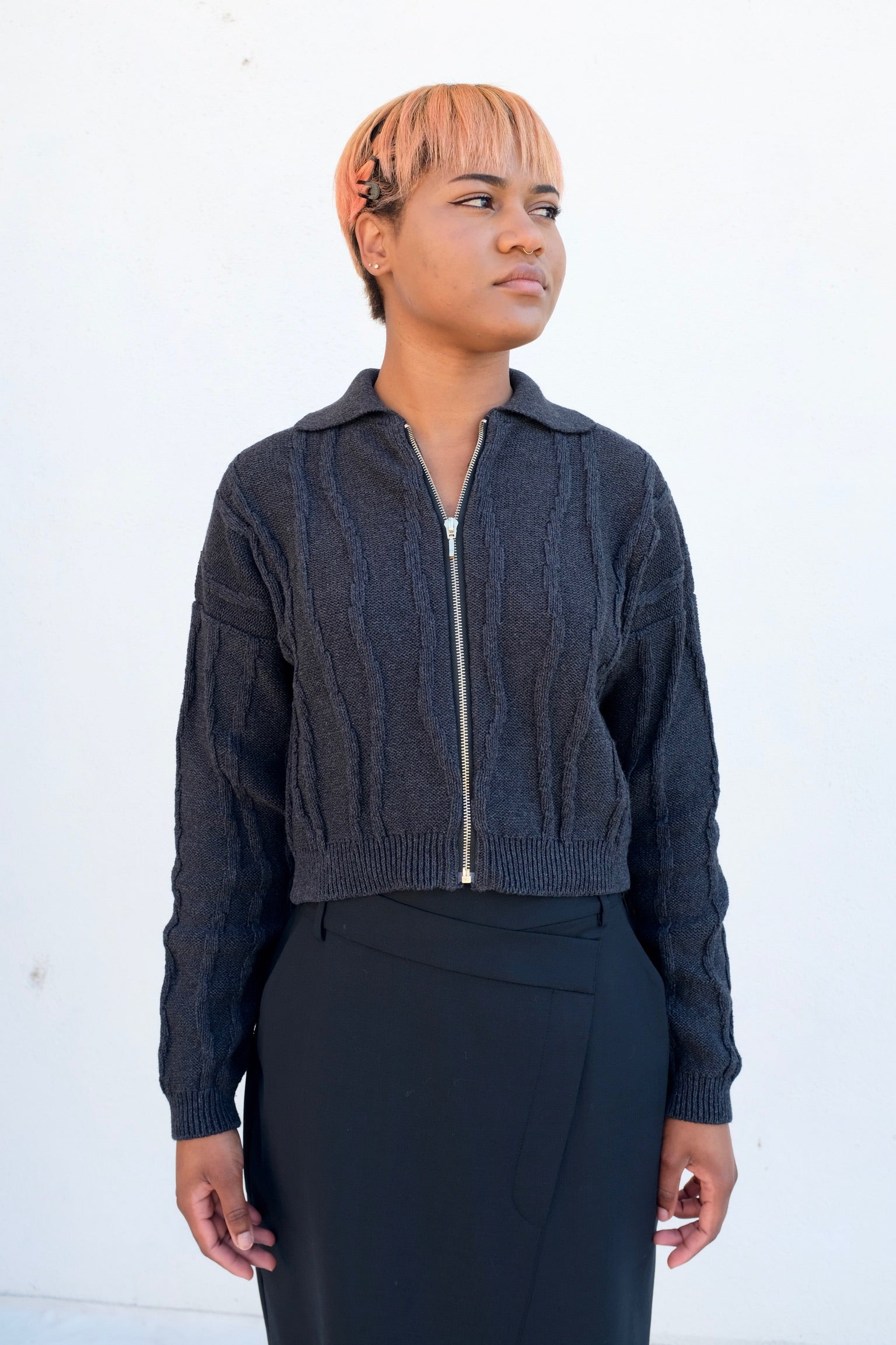 Cordera Cotton Zip Cardigan / Anthracite