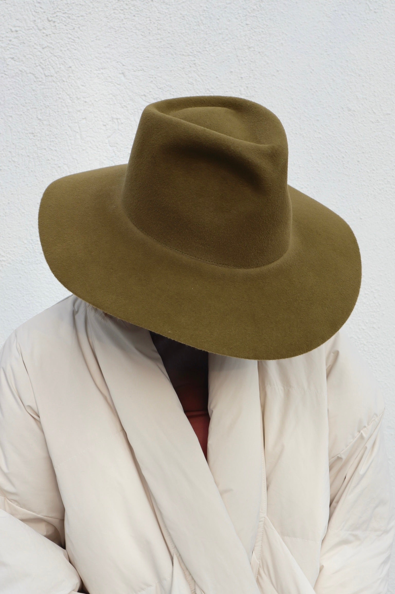 Wide Brim Pinched Hat - Angora Felt