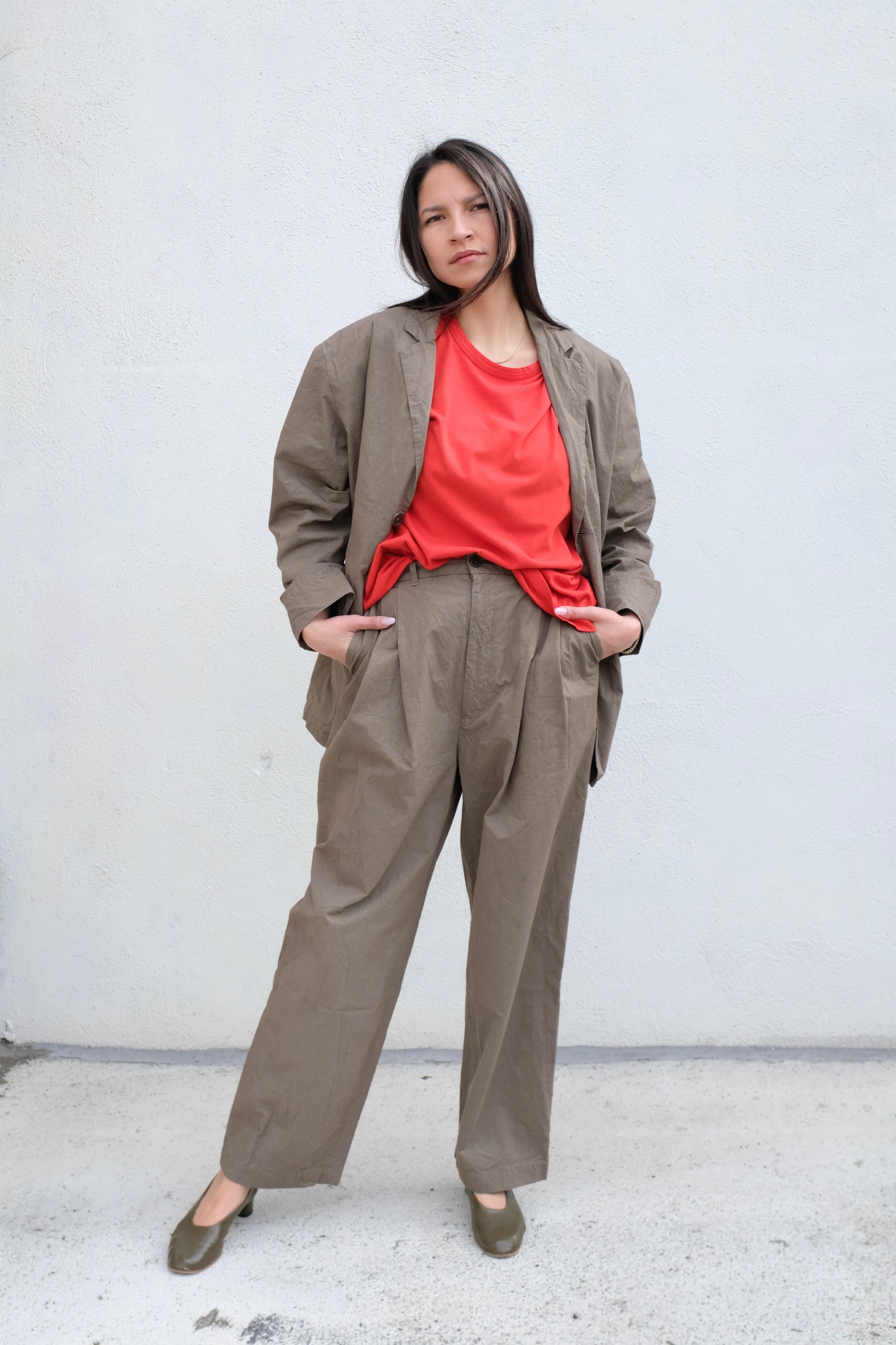 Black Crane Crinkled Wide Trousers / Mud