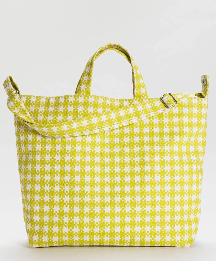 Horizontal Zip Duck Bag / Chartreuse Pixel Gingham