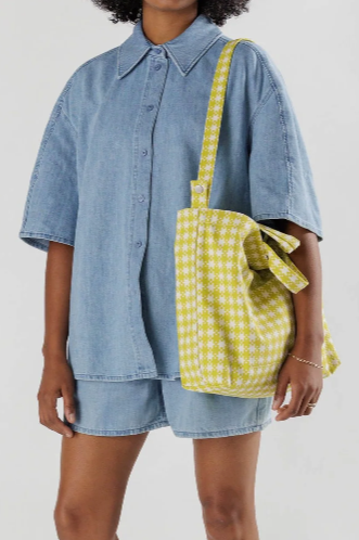 Horizontal Zip Duck Bag / Chartreuse Pixel Gingham