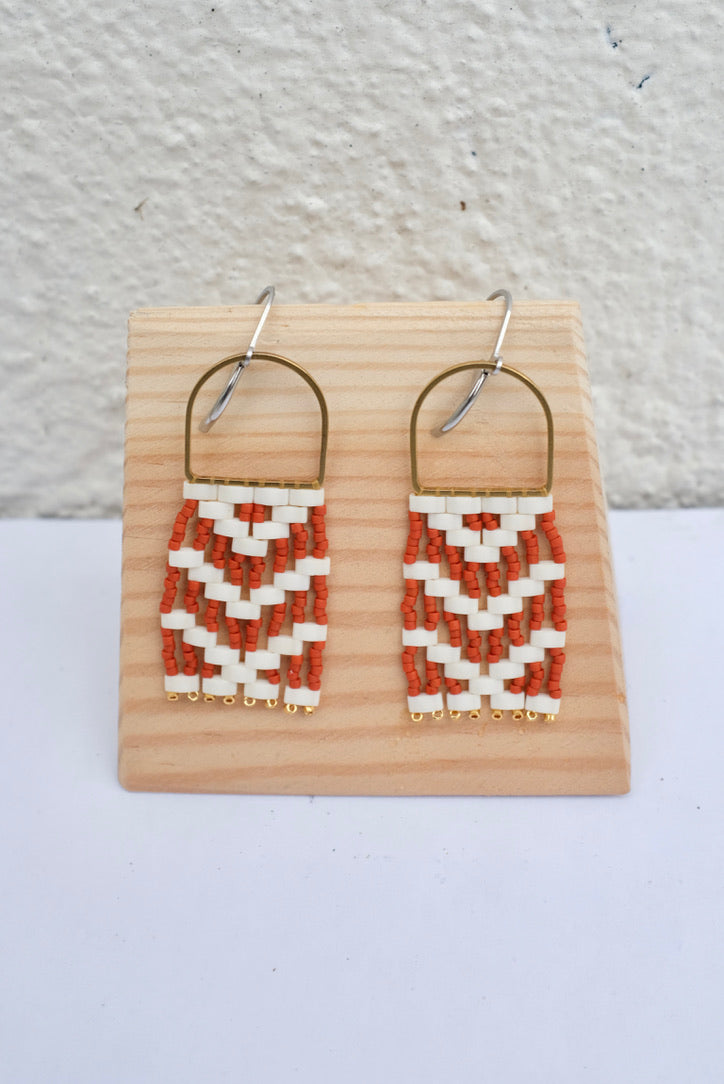 Three Sisters Terracotta Michif Danglers / Terracotta Red