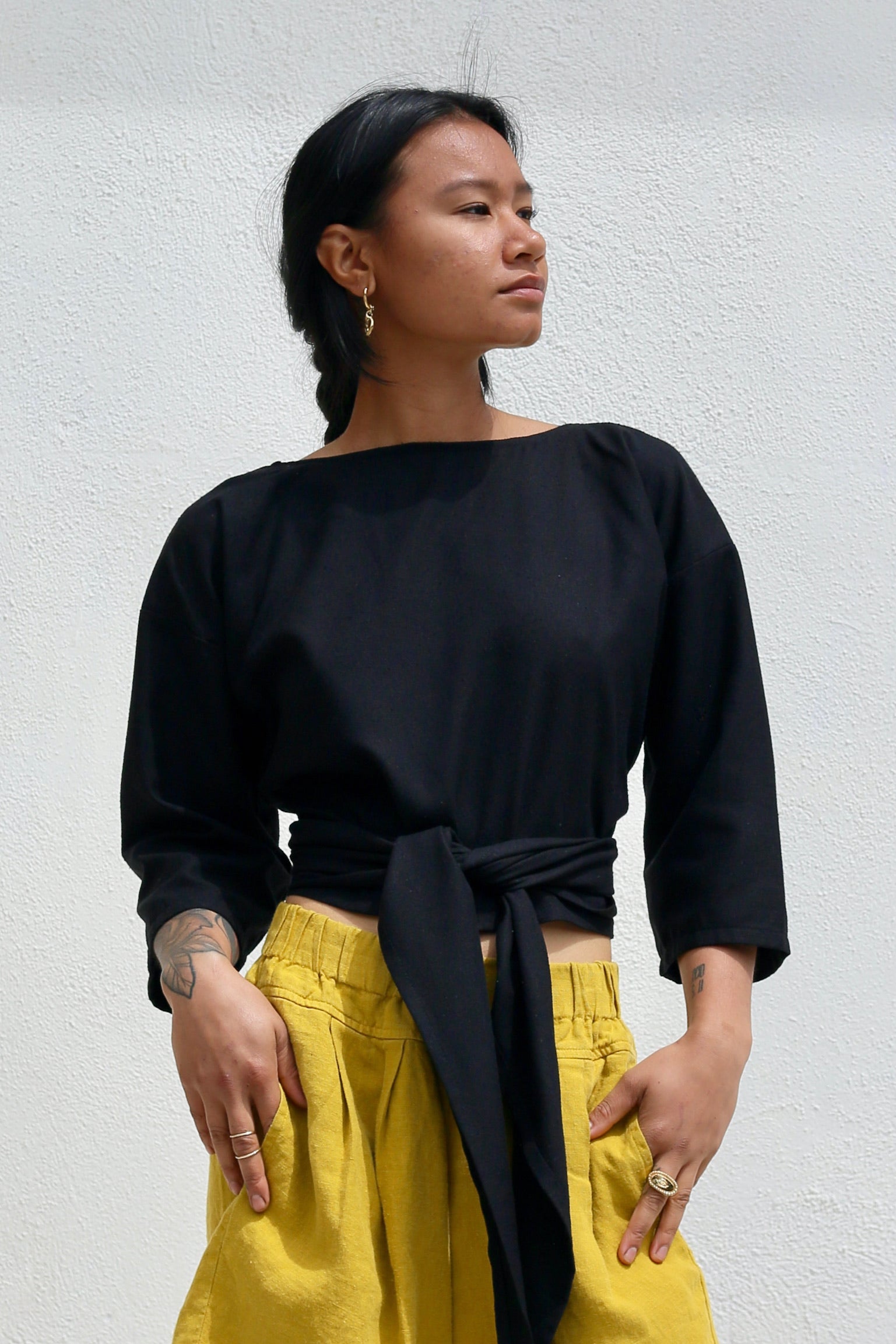 Miranda Bennett Wrap Top Silk Noil / Black
