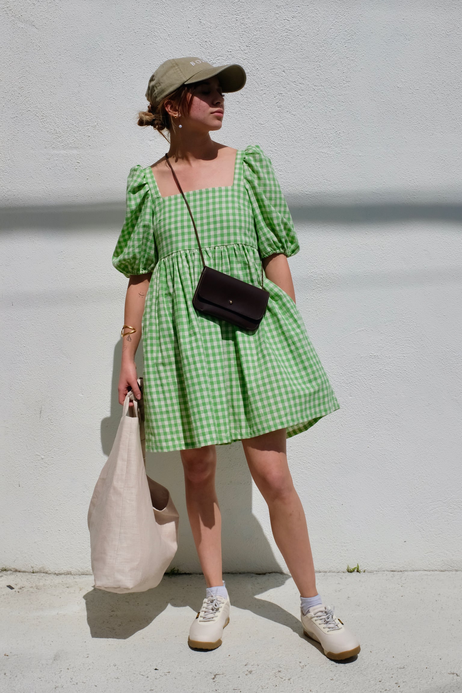 Bronze Age Manon Mini Puff Dress / Lime Gingham