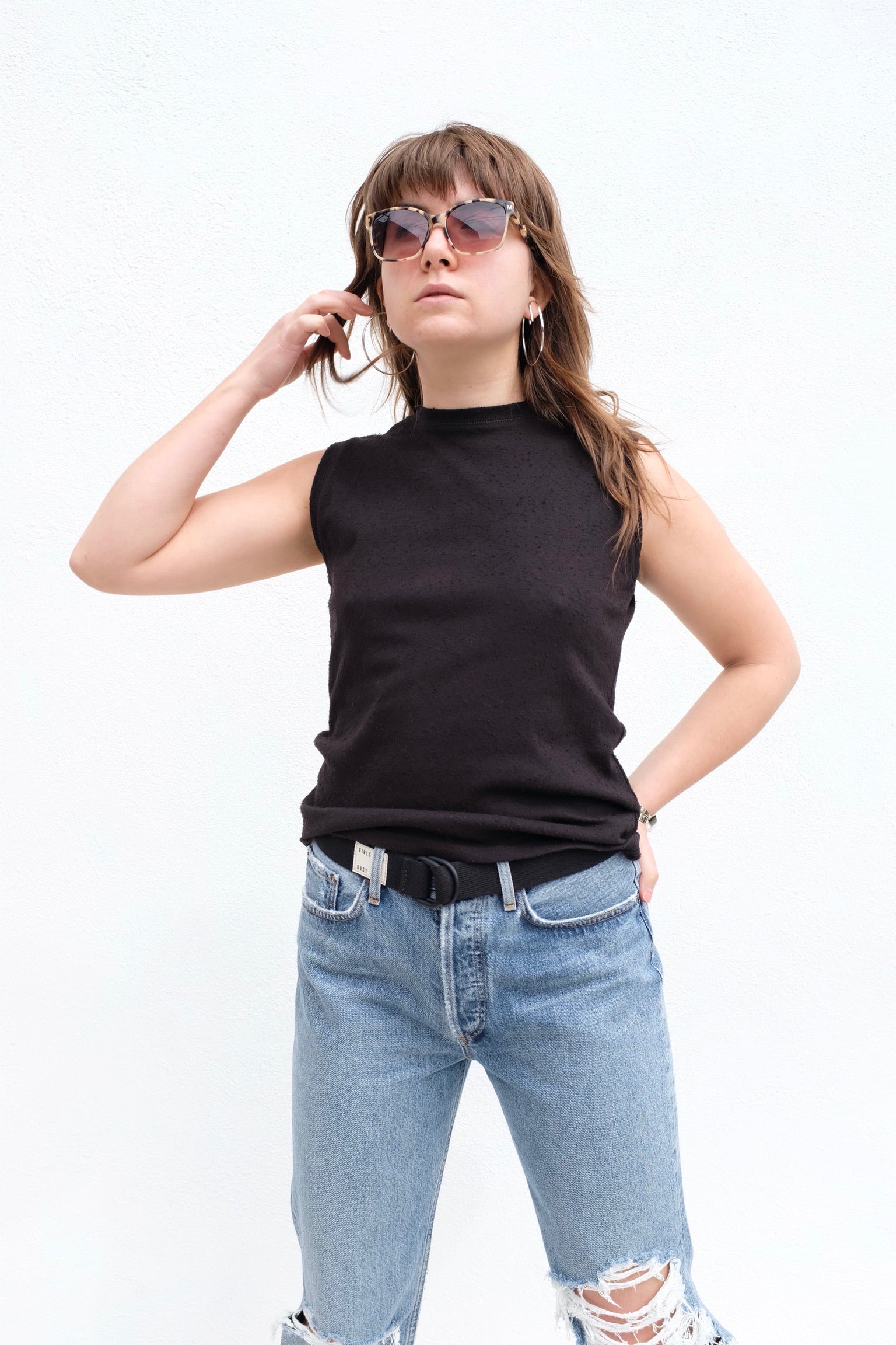 Signature Linen Tank Tee / Black
