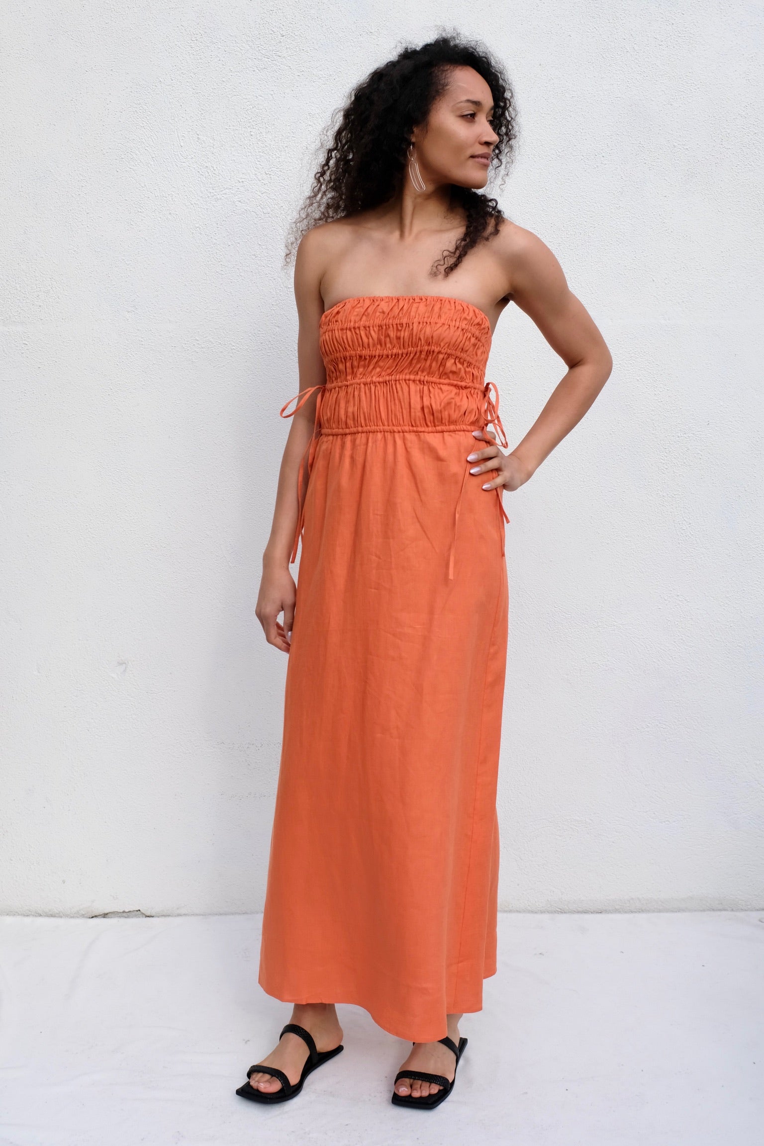 Peony Strapless Midi Dress / Melon