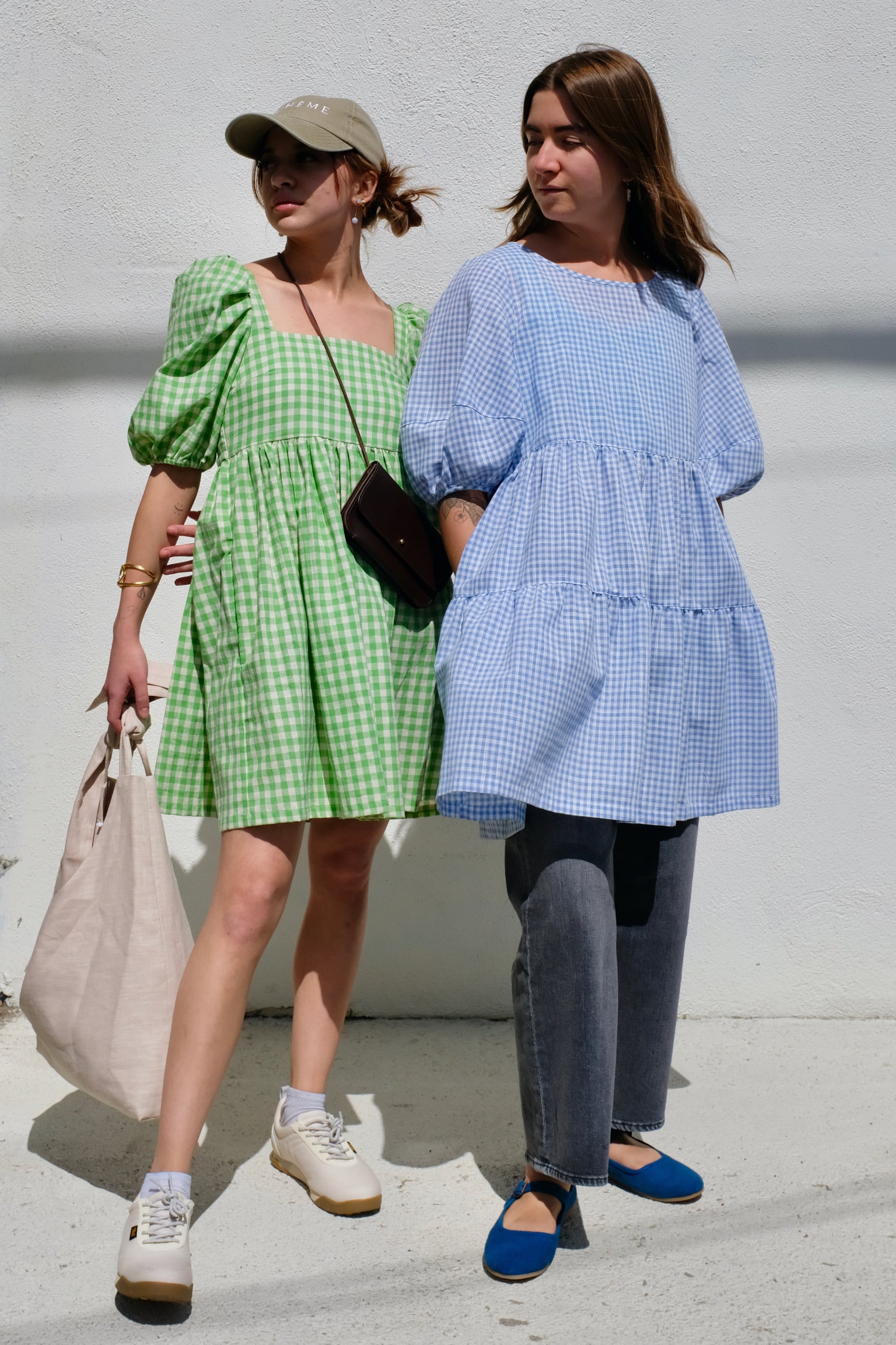 Bronze Age Manon Mini Puff Dress / Lime Gingham