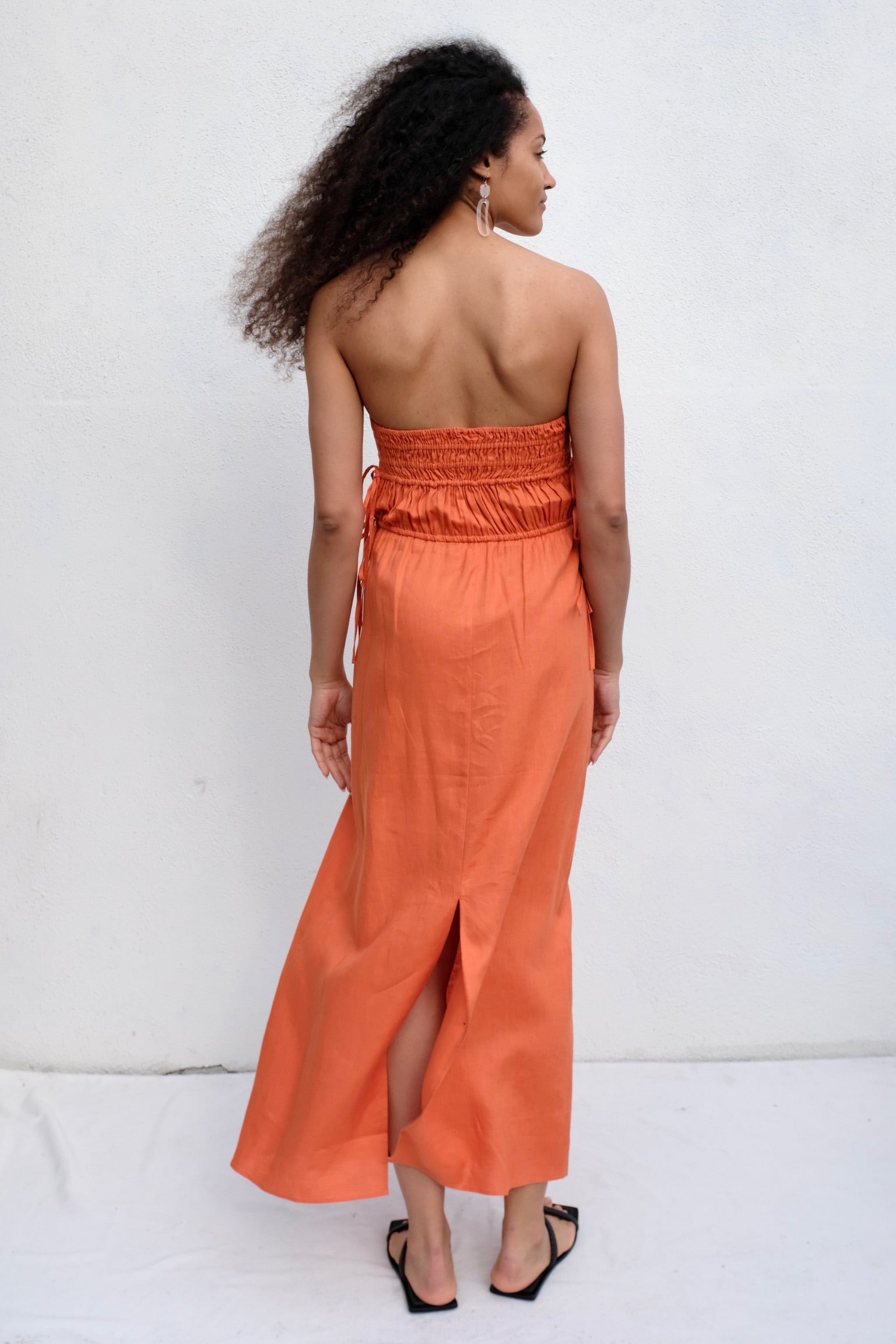 Peony Strapless Midi Dress / Melon