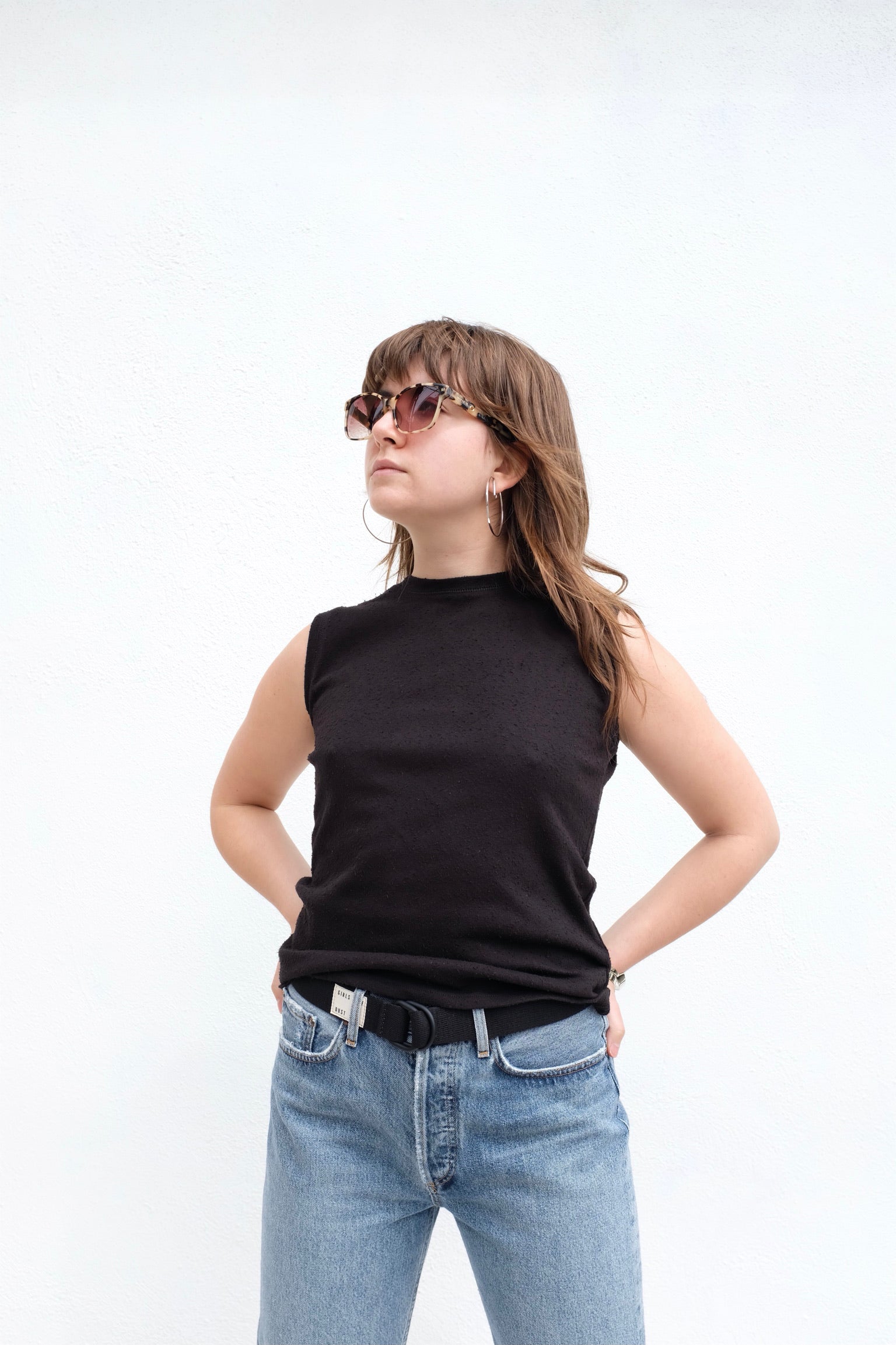 Signature Linen Tank Tee / Black