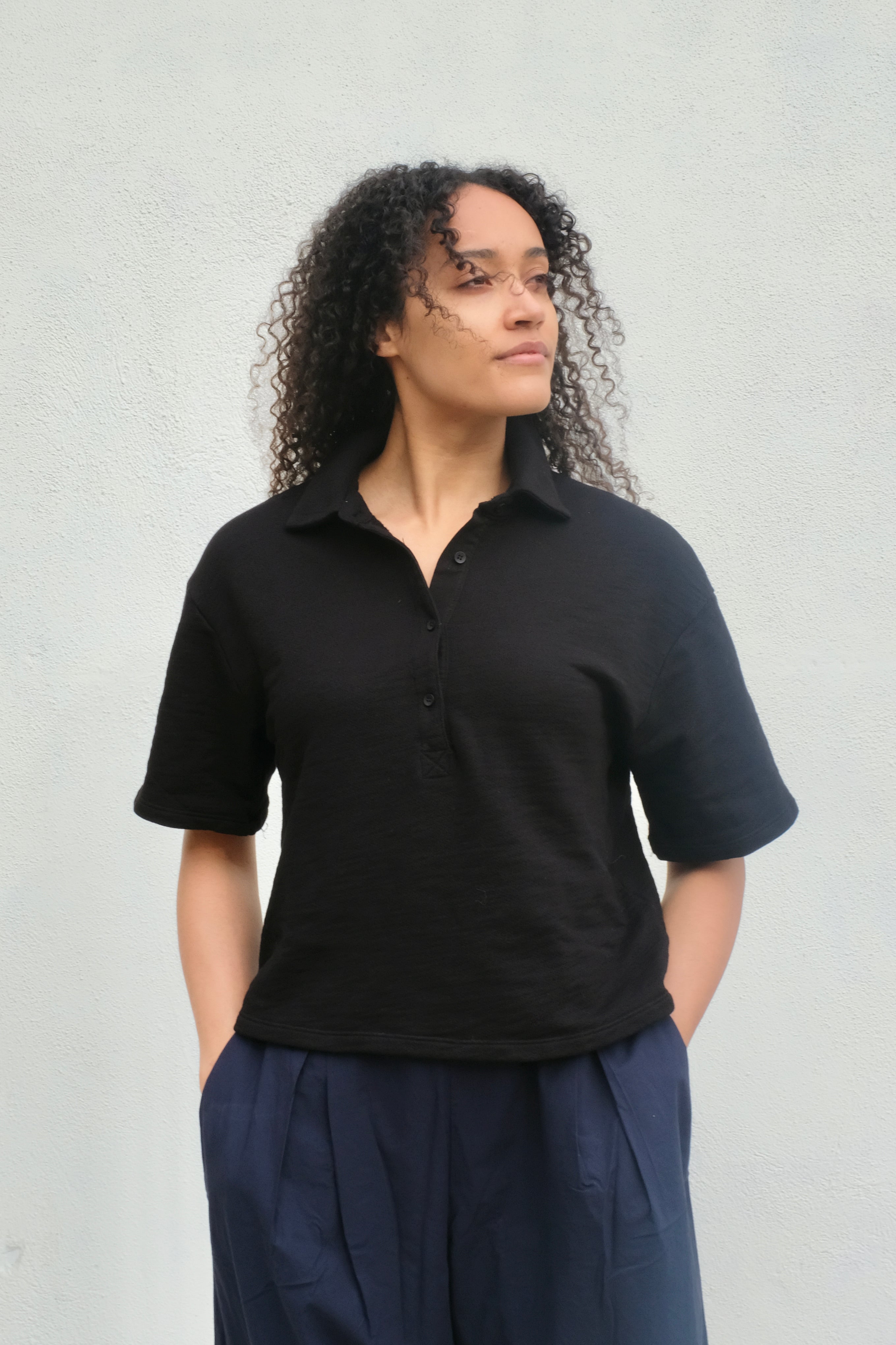 Stateside French Terry Loop Slub Polo, Black