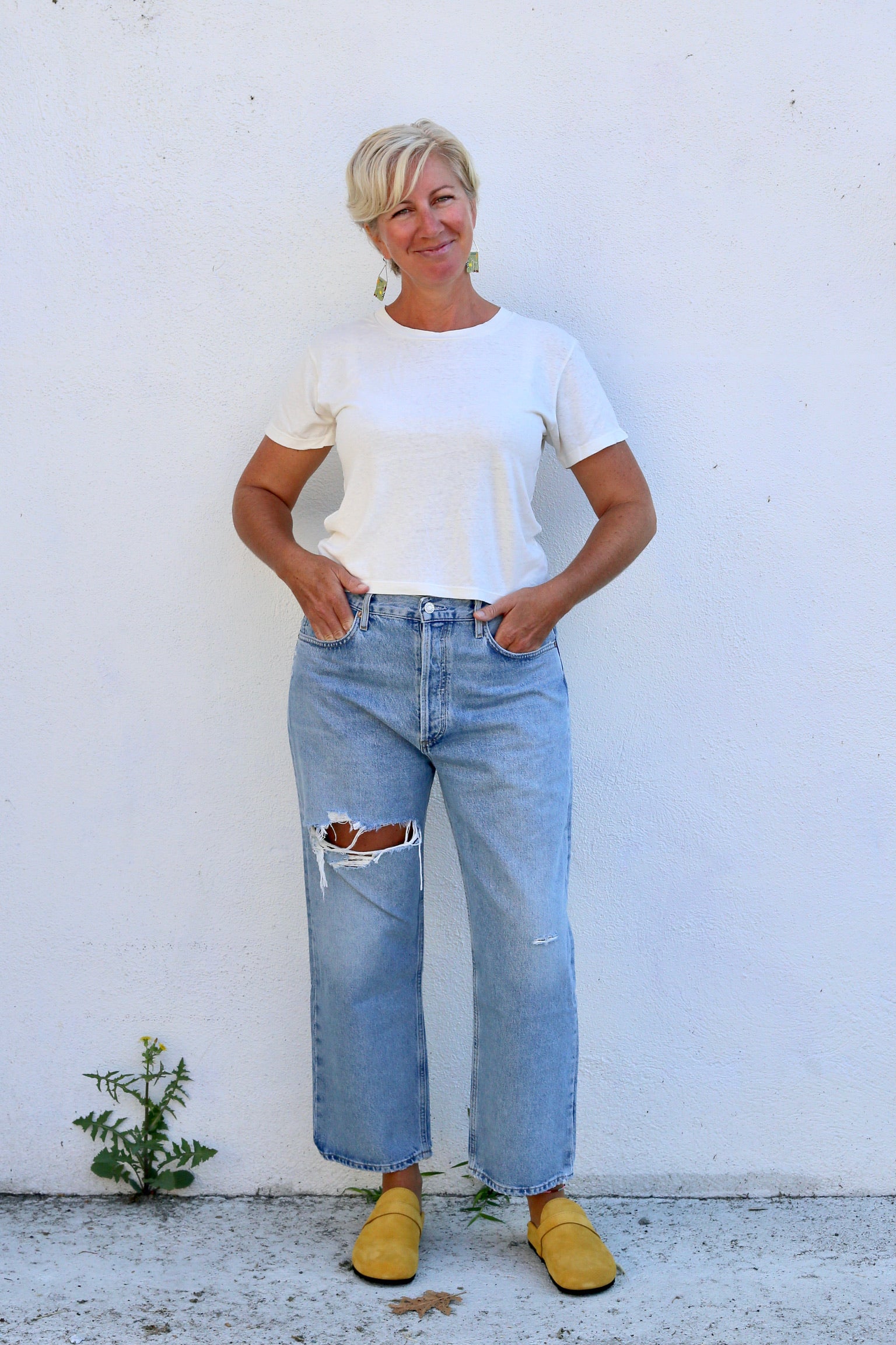 jungmaven Cropped Lorel Tee / Washed White