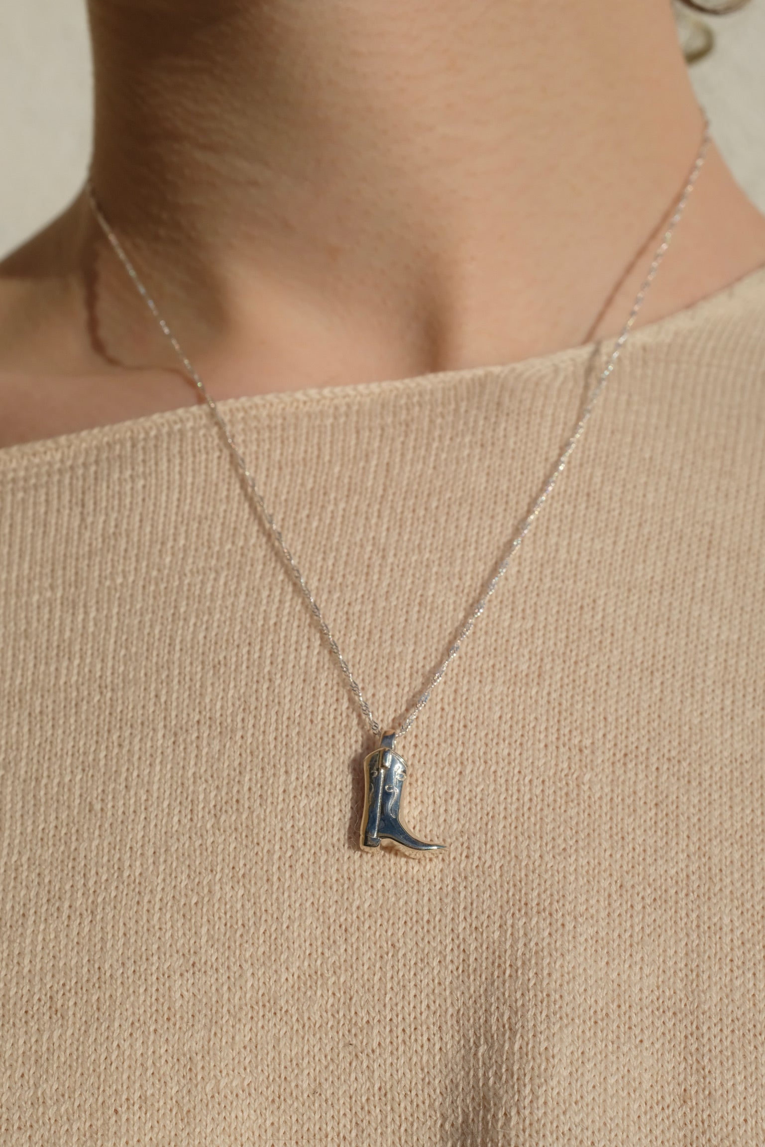 Wolf Circus Cowboy Boot Charm Necklace / Silver