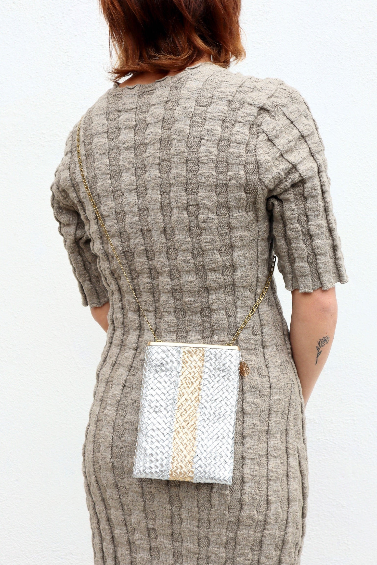 Clare V. Poche Woven Wide Stripe / Gold/Silver