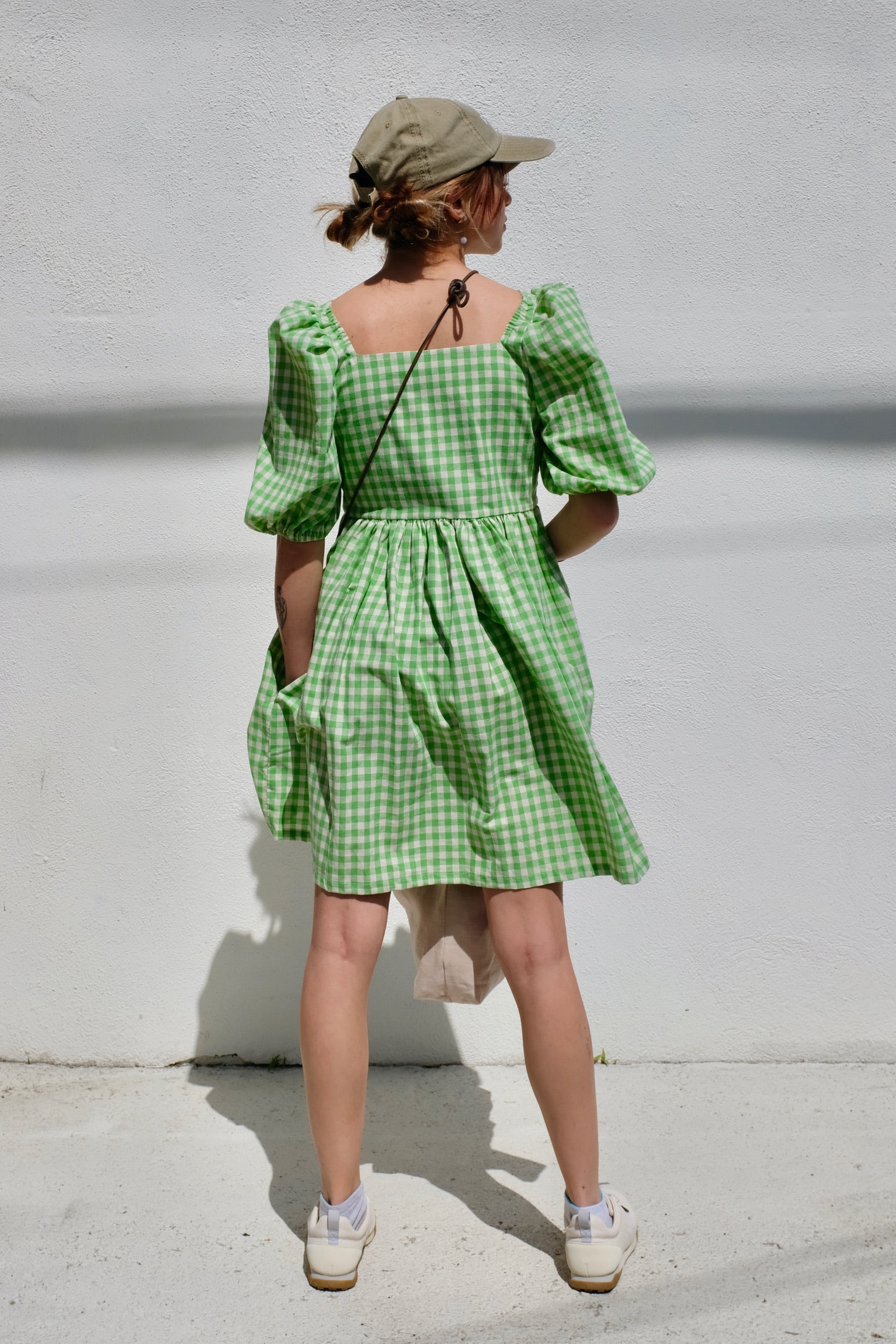 Bronze Age Manon Mini Puff Dress / Lime Gingham