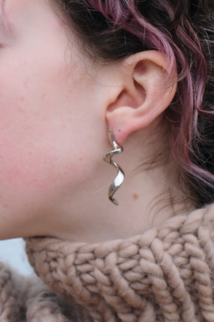 Baum Earrings, White Bronze