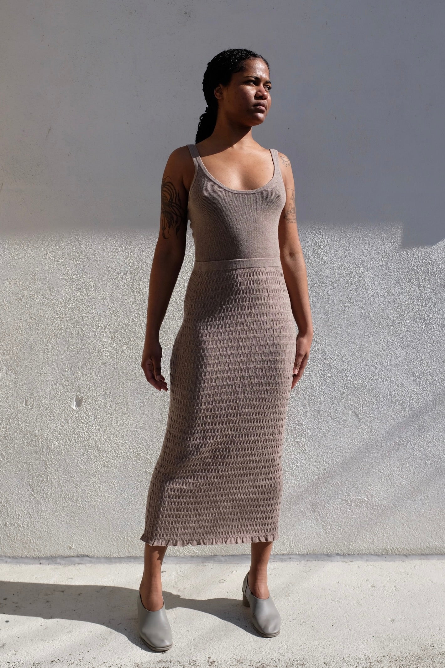 Lauren Manoogian Smocked Skirt / Wood