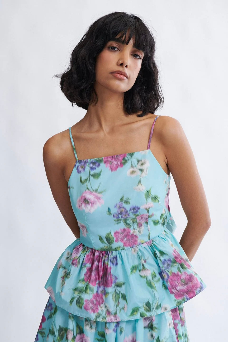 Agnes Top / Aqua Floral Taffeta