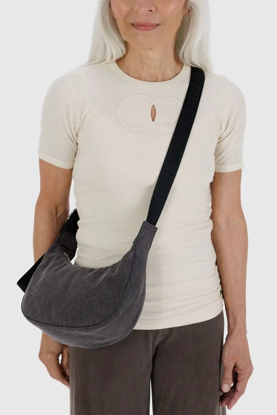 Small Denim Crescent Bag / Washed Black