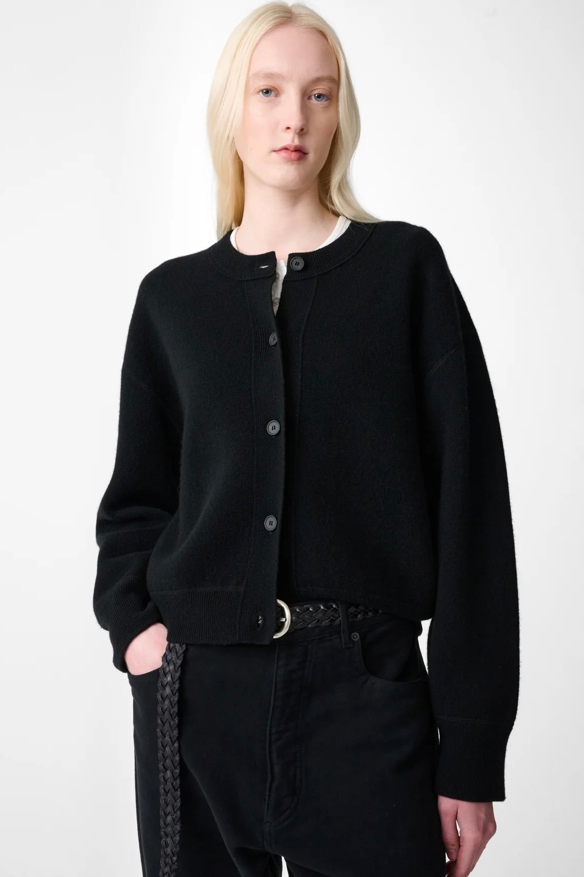 Arvine Double Knit Cashmere Cardigan / Black