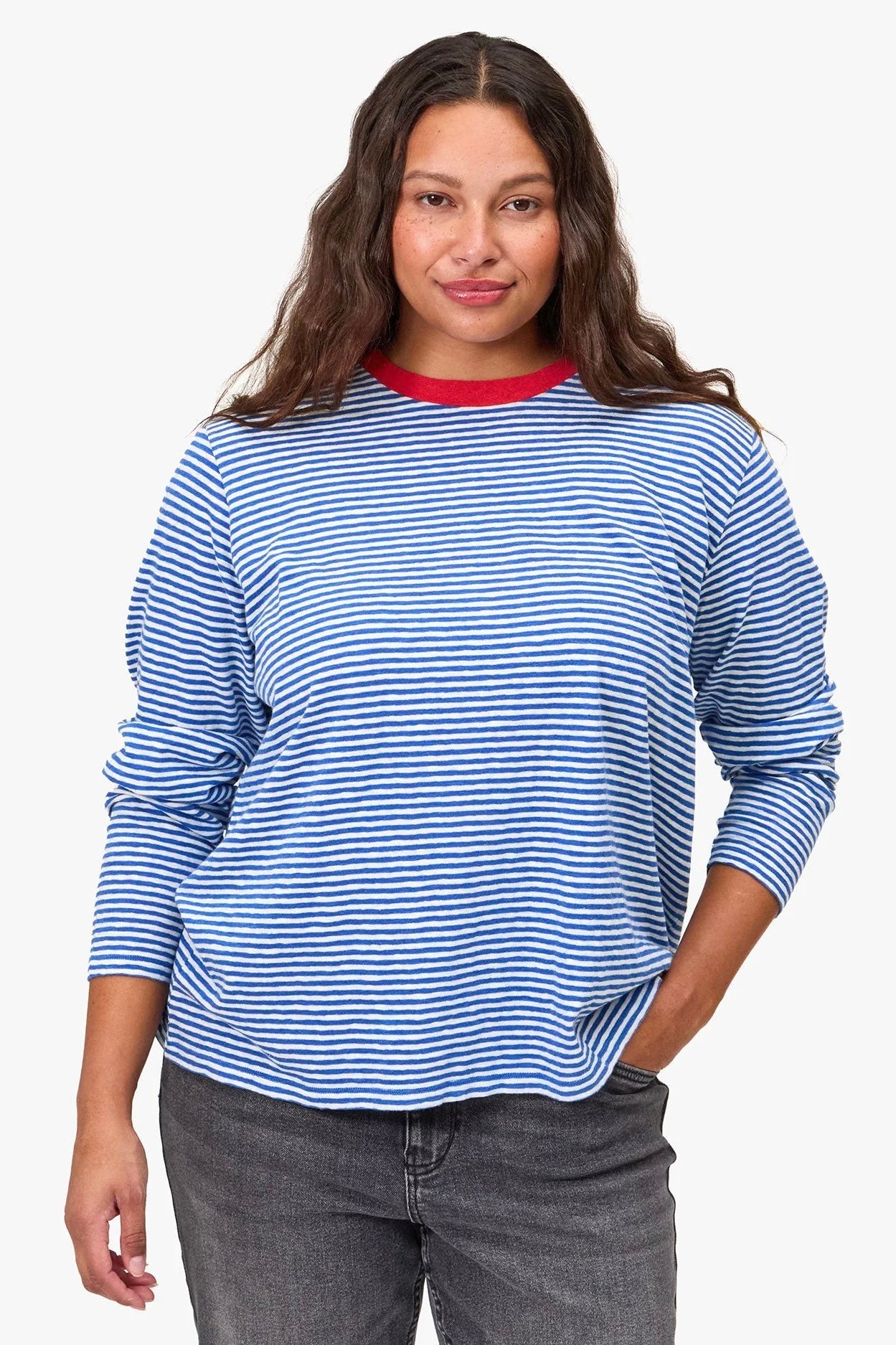Clare V. Long Sleeve Tee / Blue & Cream Stripe