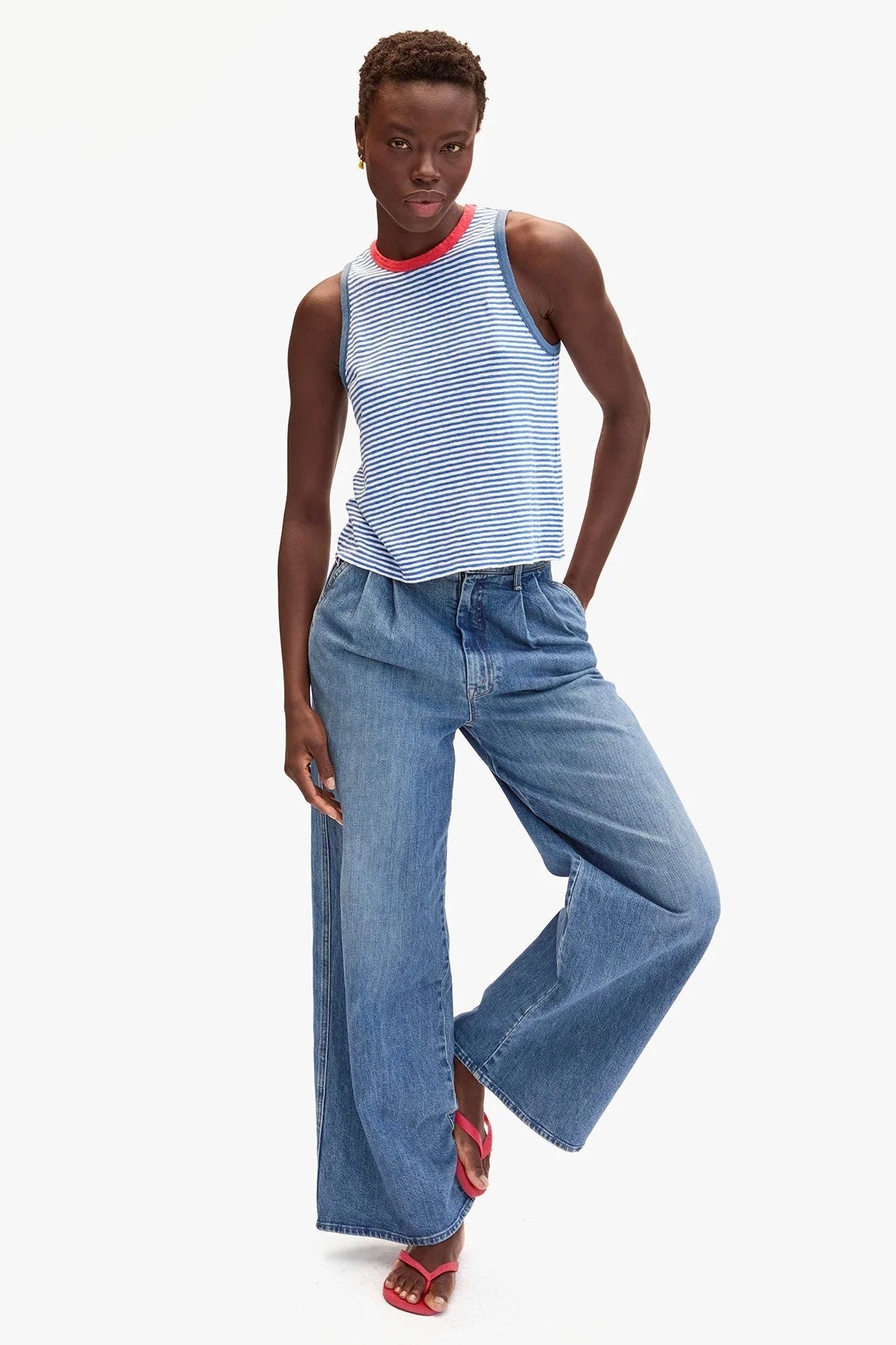 Clare V. Camp Fit Tank / Blue & Cream Stripe