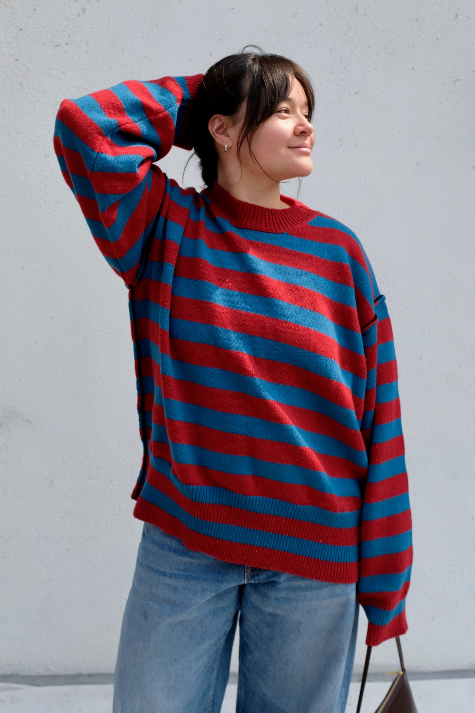La Fetiche Leslie Loose Fit Sweater / Blue + Red