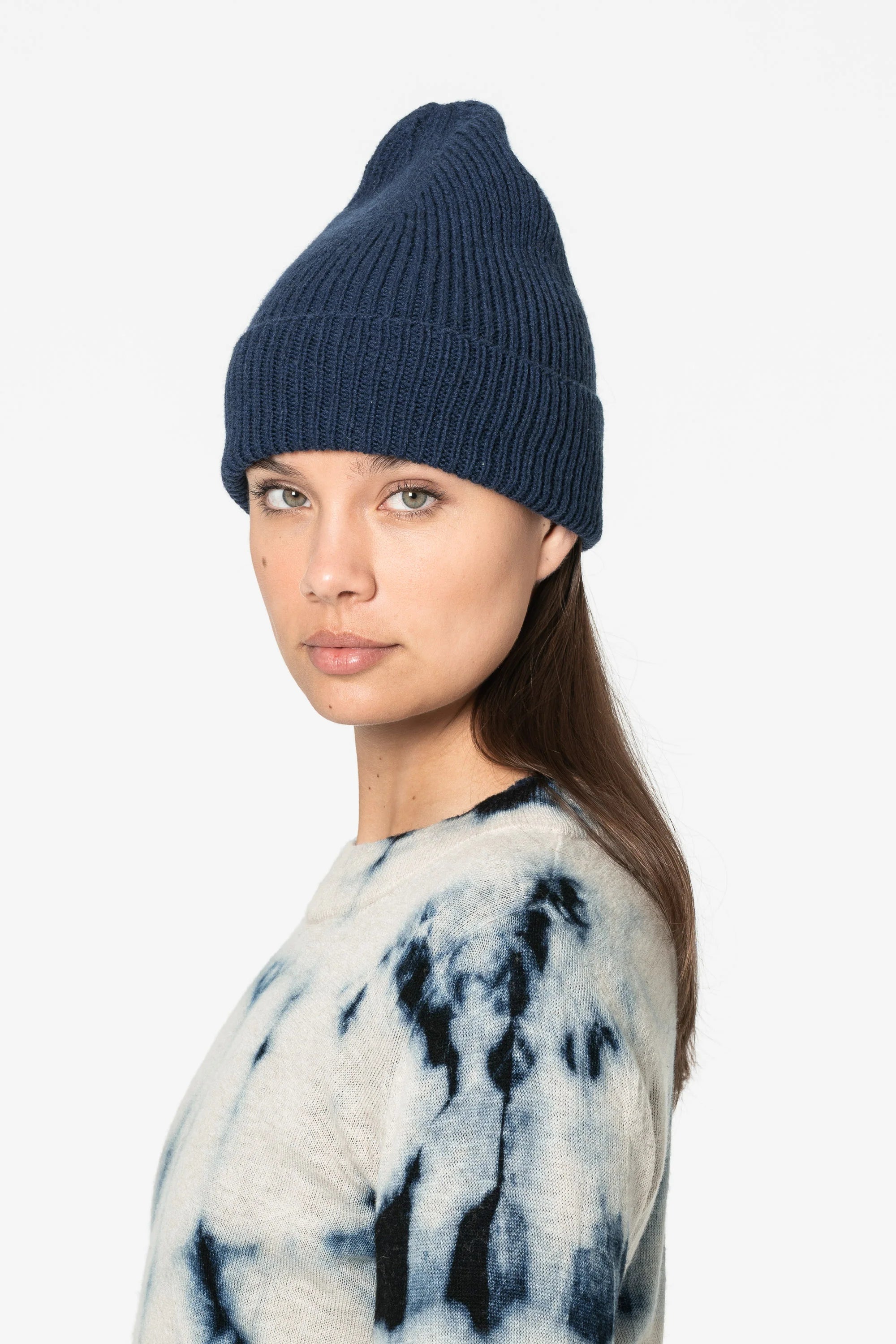 Dinadi Merino Handknit Rib Hat / Space Blue