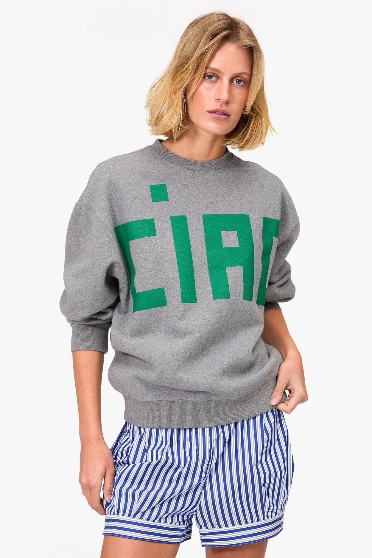 Clare V. Oversized Ciao Sweatshirt / Grey Melange