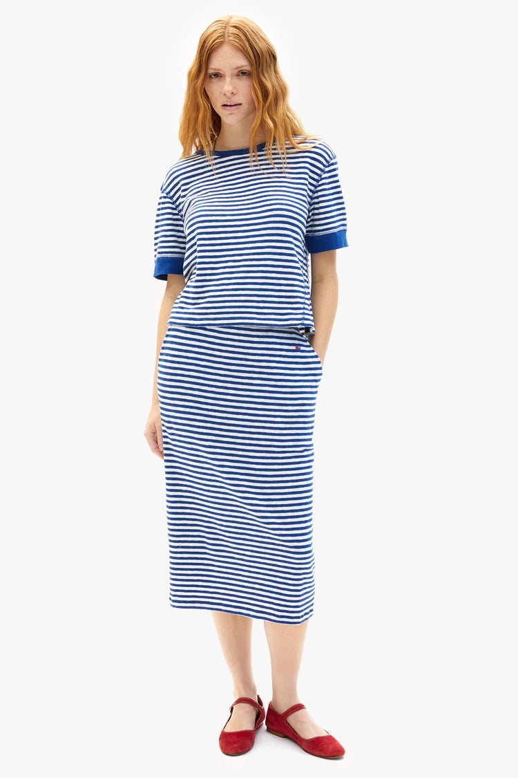 Clare V. Le Tube Skirt / Cobalt + Cream Stripe