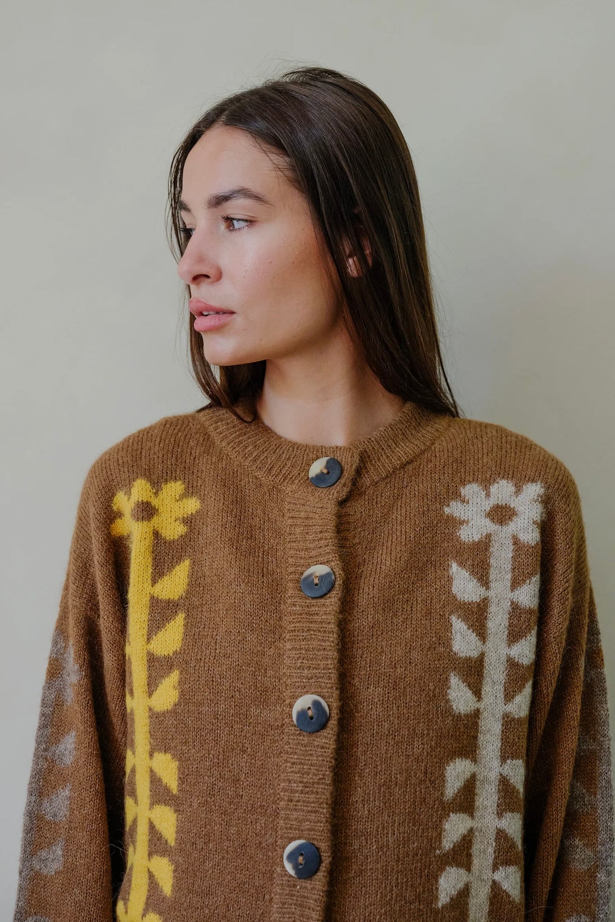 Flower Power Cardigan / Bark