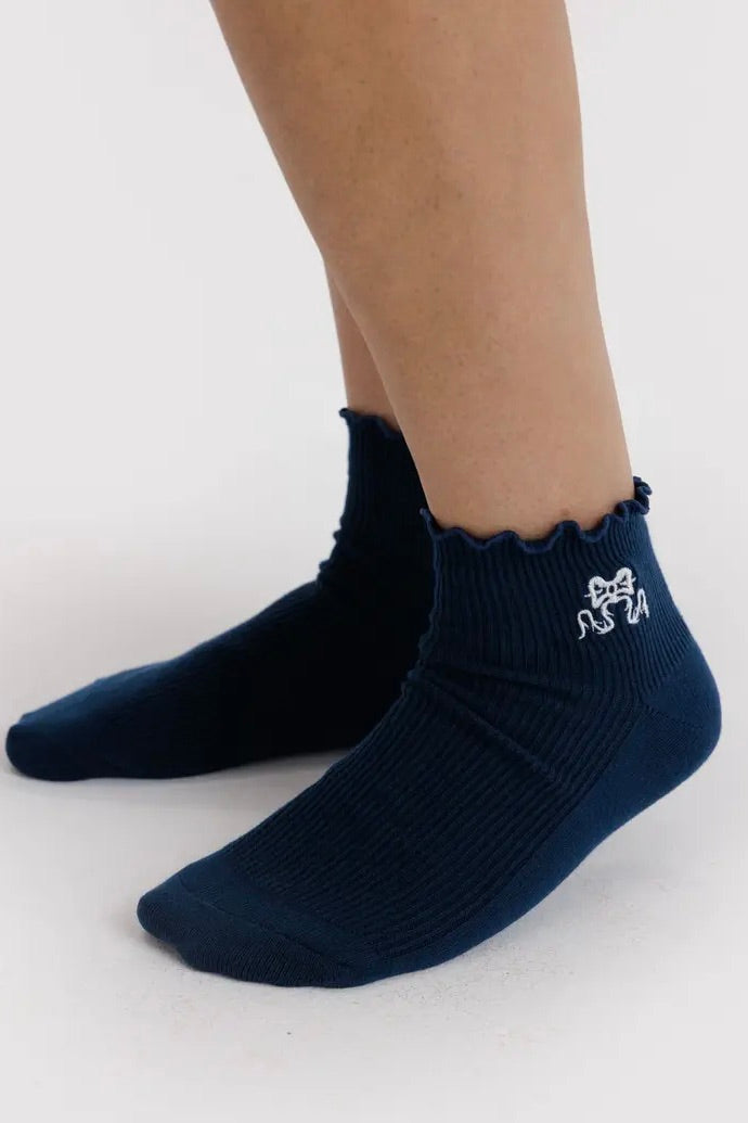 Baggu Lettuce Edge Sock / Mahogany and Navy