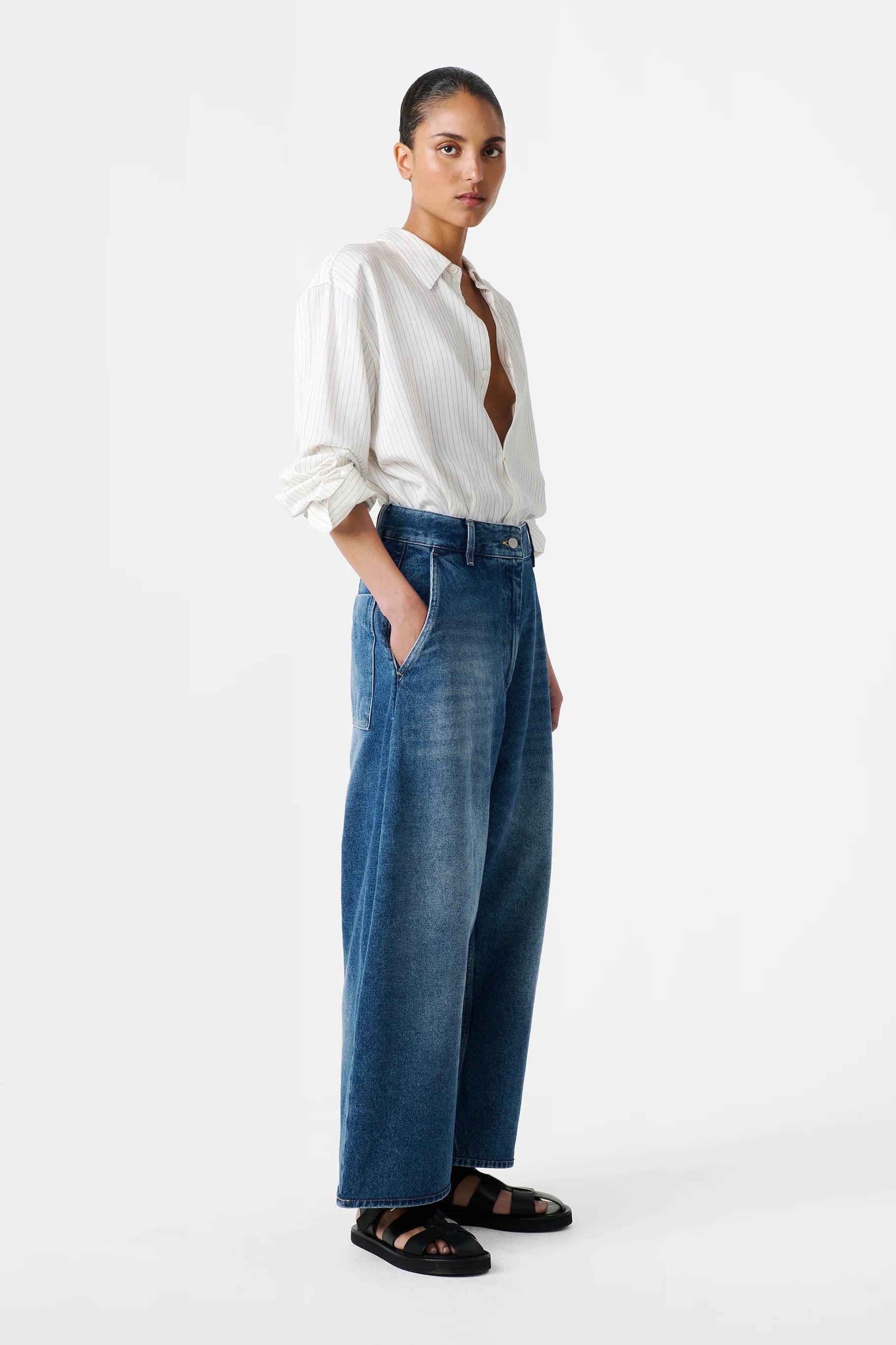 Studio Nicholson Chalco Wide Crop Denim Pant / Worn Wash Indigo