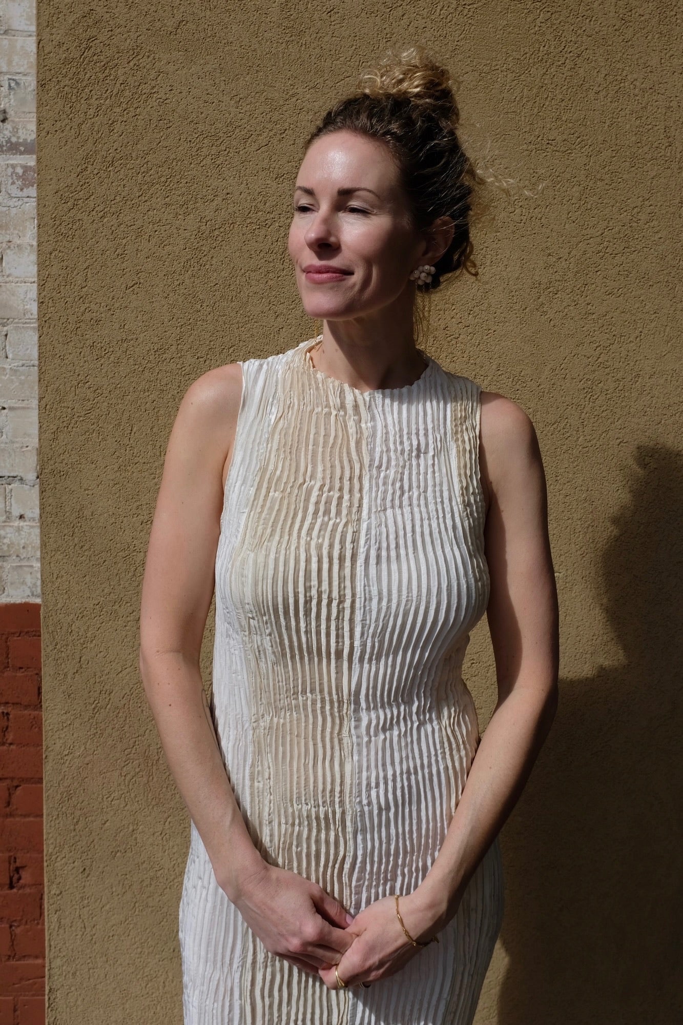 Azur Striped tank Long Dress / Off White + White