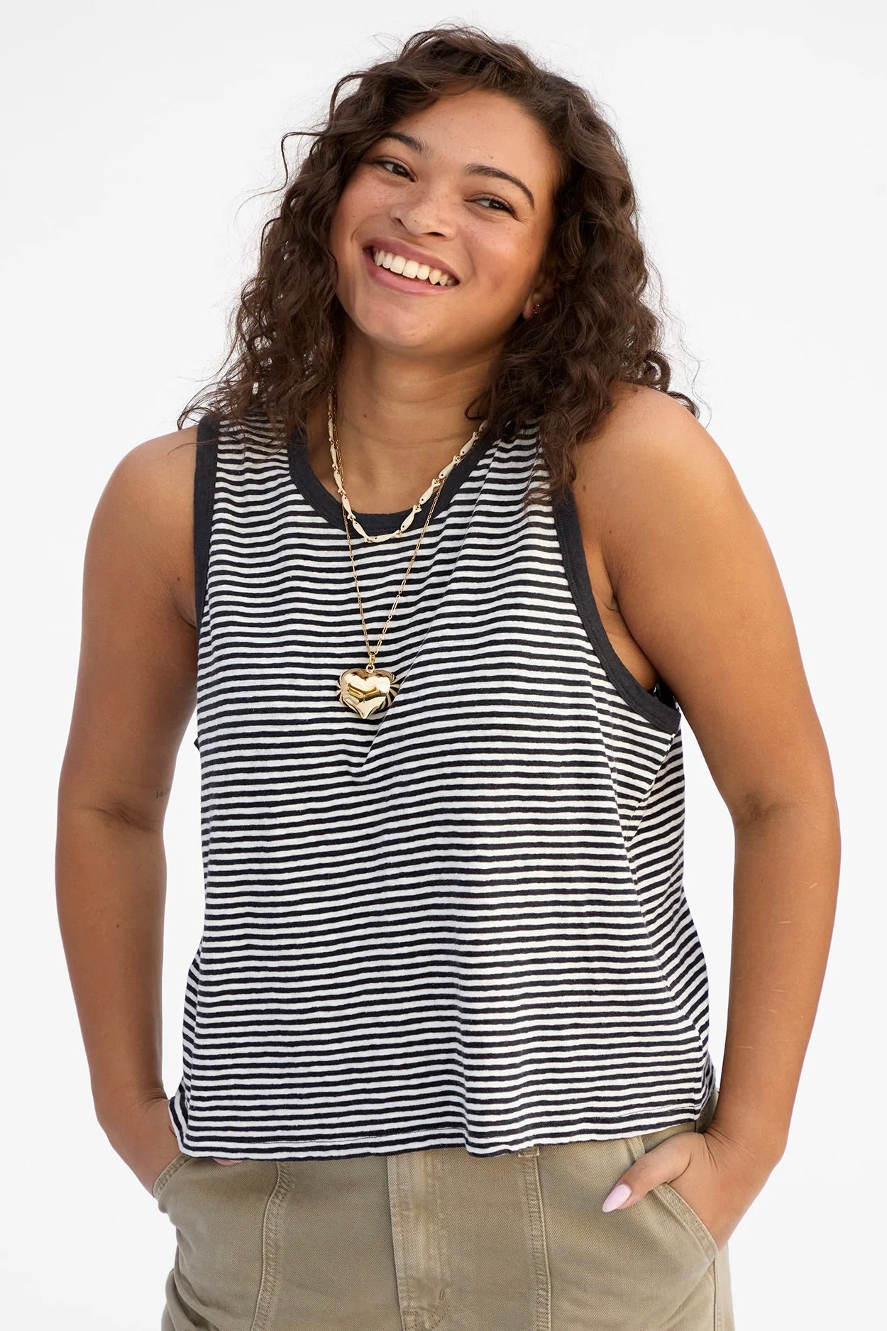 Clare V Camp Fit Tank / Mini Stripe Black + Cream