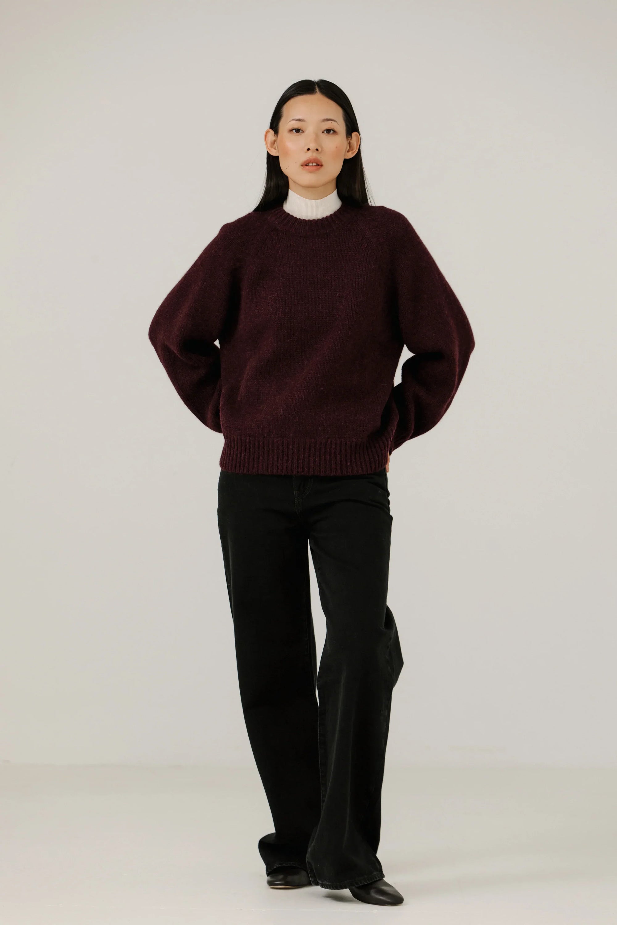Bare Knitwear / Pop-Up / Classic Oversized Crewneck / Deep Maroon