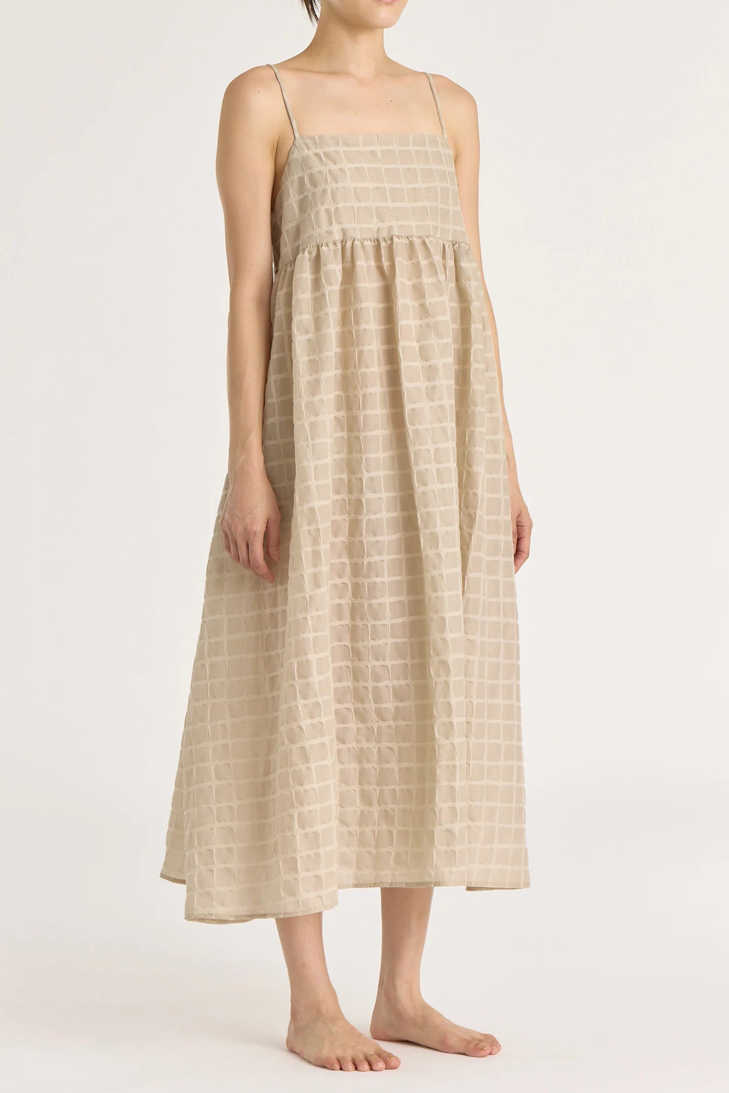 Black Crane Ripple Strap Dress/ Beige