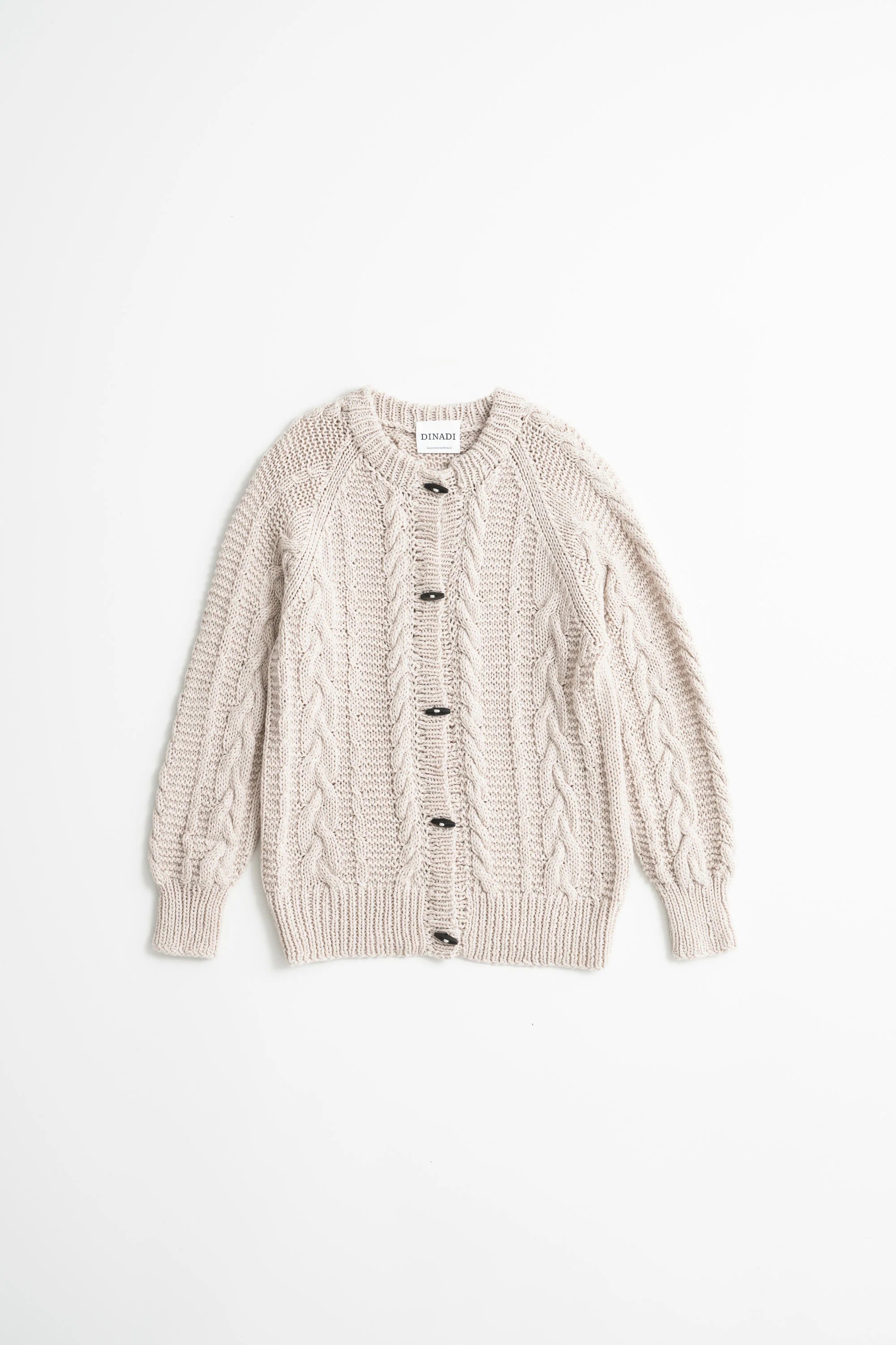Dinadi Merino Handknit Cable Cardigan / Almond White
