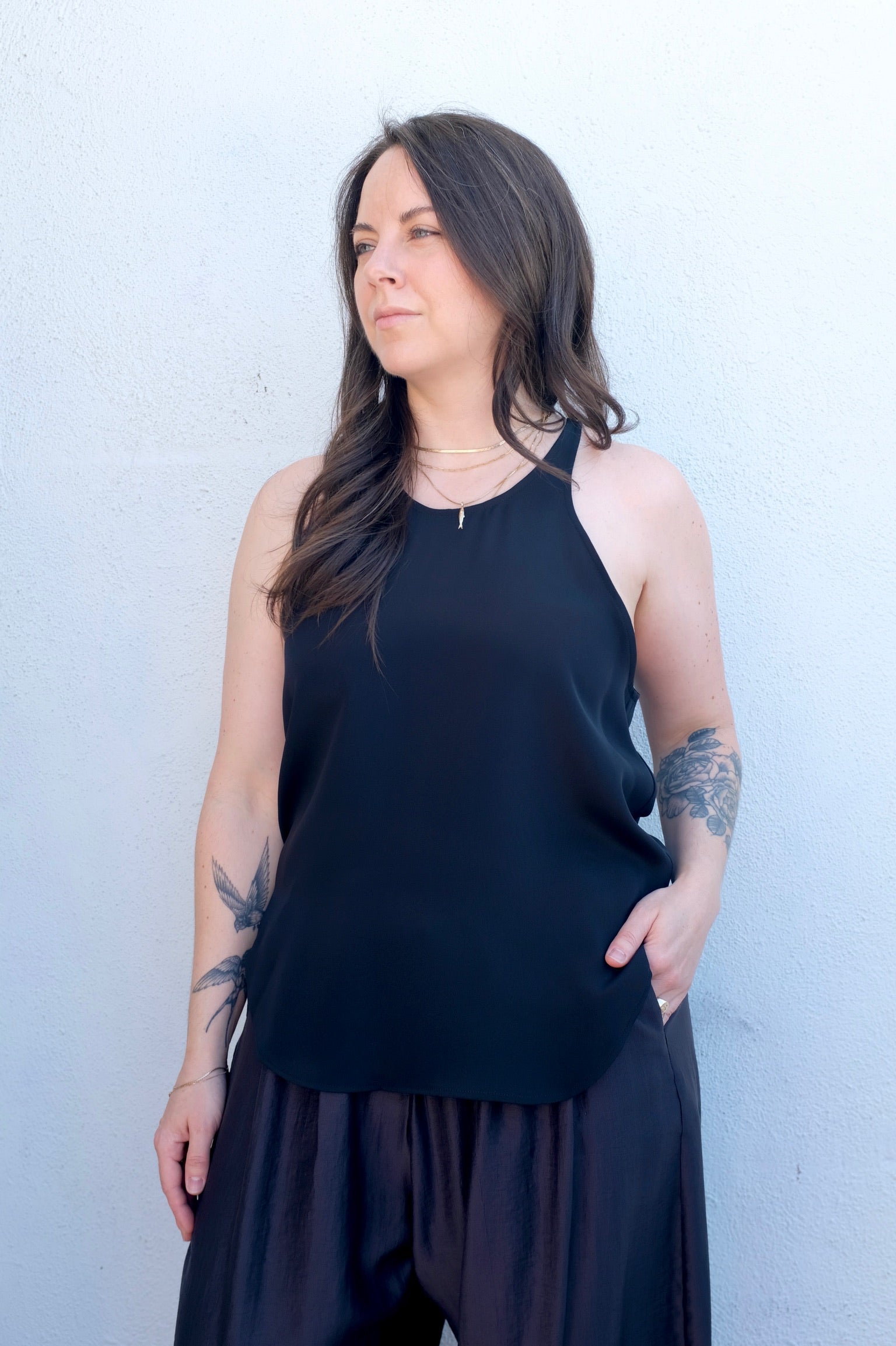 Modern Weaving Skinny Racer Tank / Black