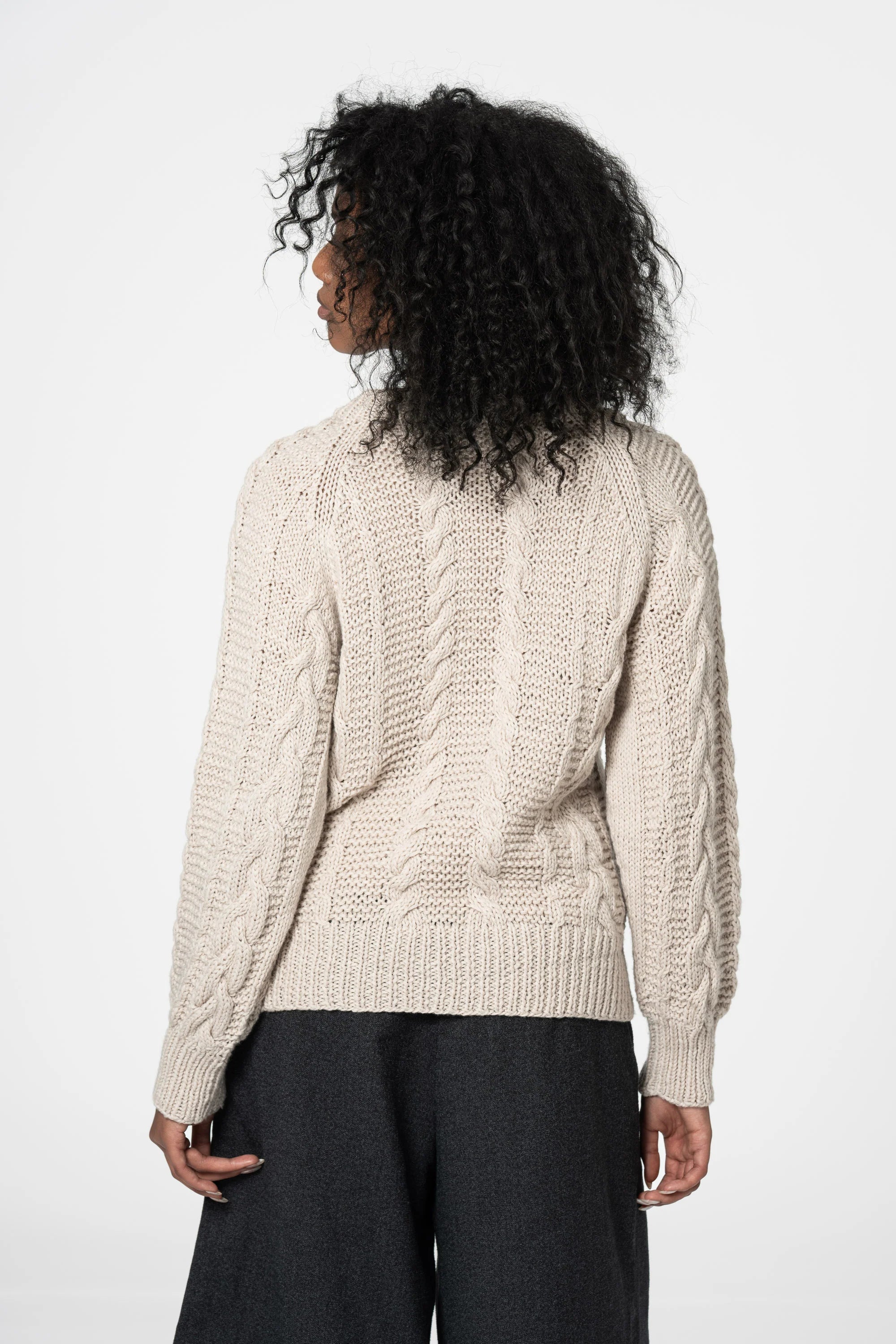 Dinadi Merino Handknit Cable Cardigan / Almond White