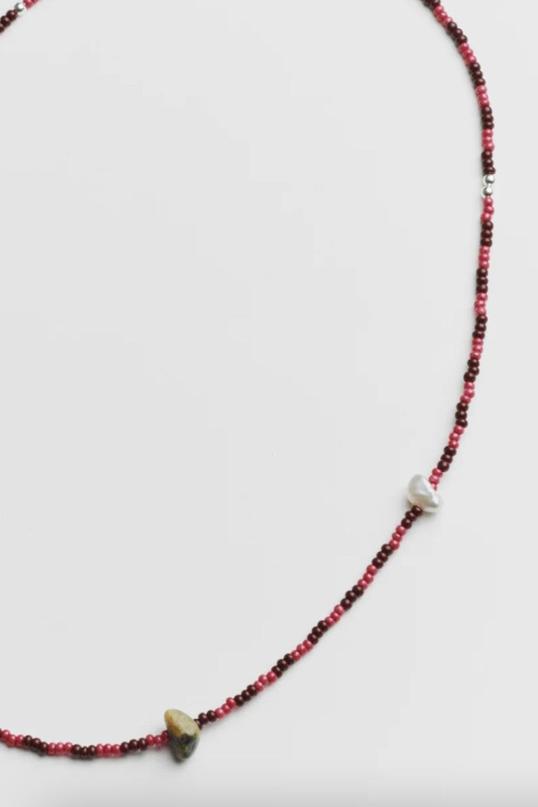 June Mixed bead Necklace / Pink