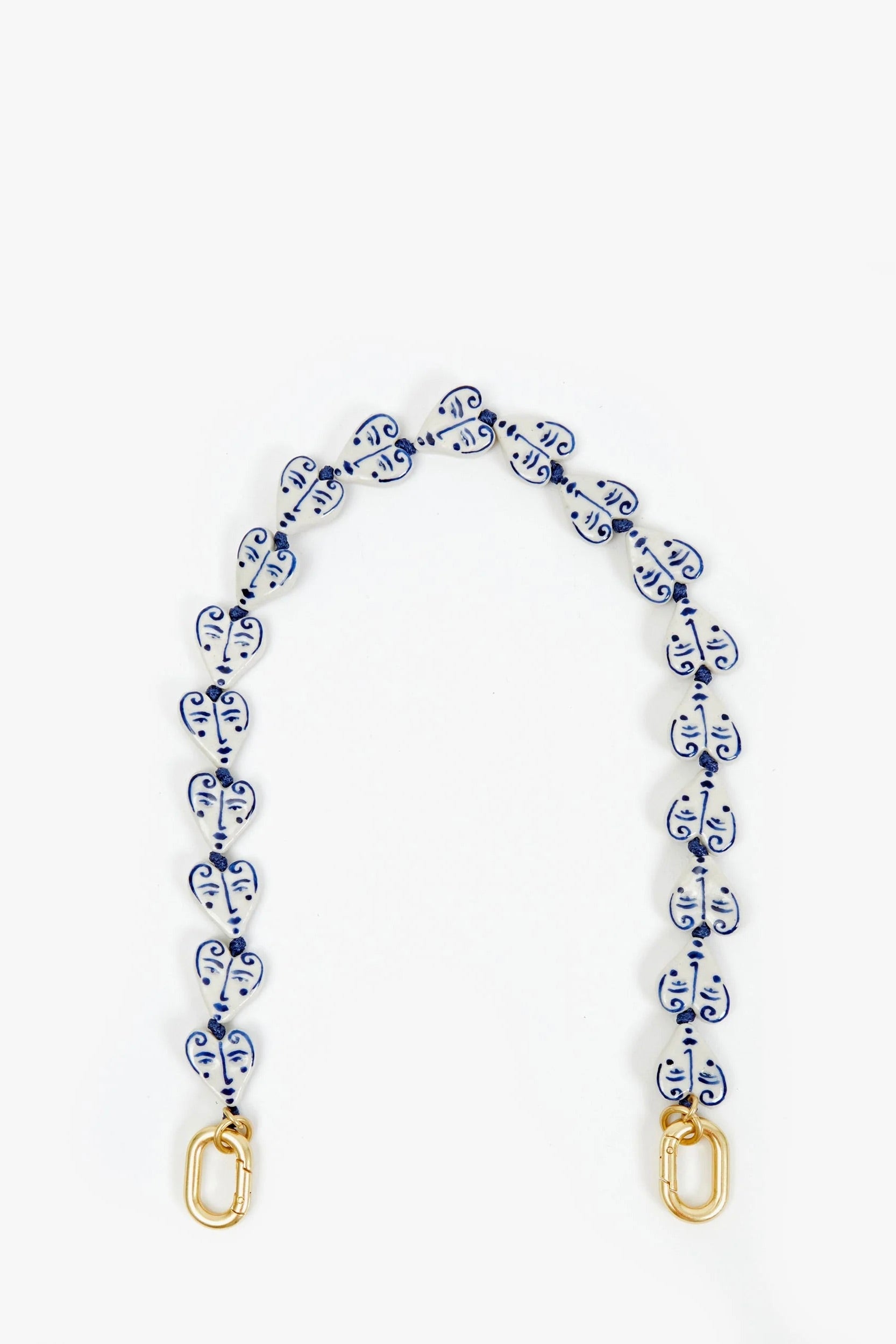 Clare V. Shortie Strap / Porcelain Blue/Cream Hearts