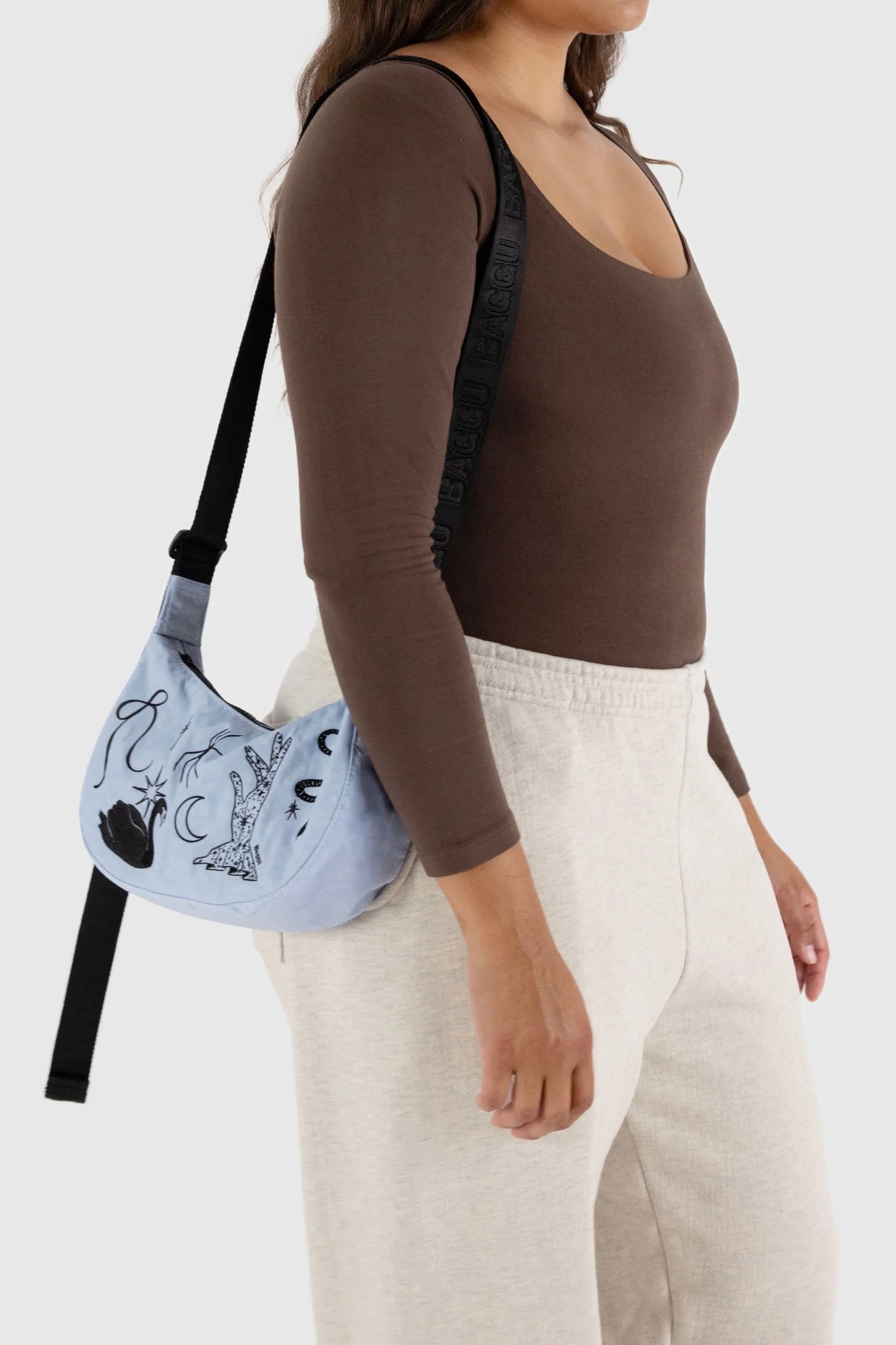 Baggu Small Nylon Crescent Bag / Embroidered Ballet Icons
