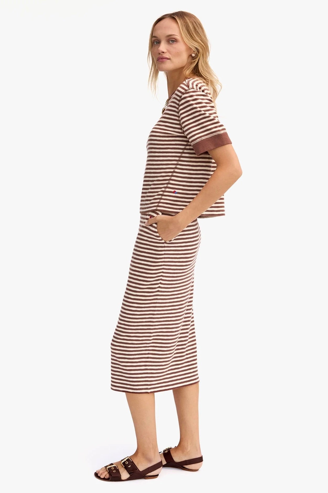 Clare V Le Tube Skirt / Brown + Cream Stripe