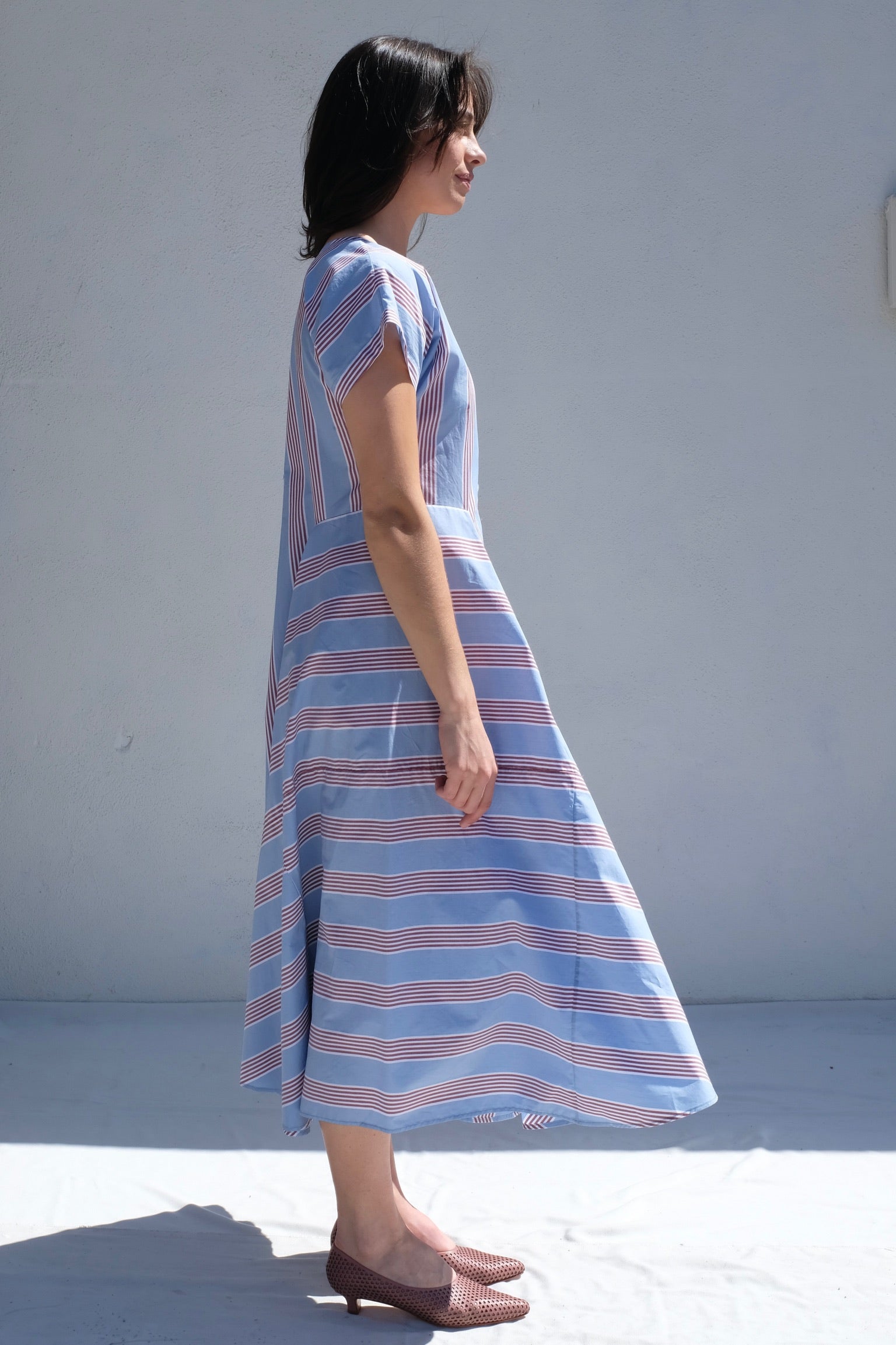 Beau Dress / Blue+Aubergine Stripe