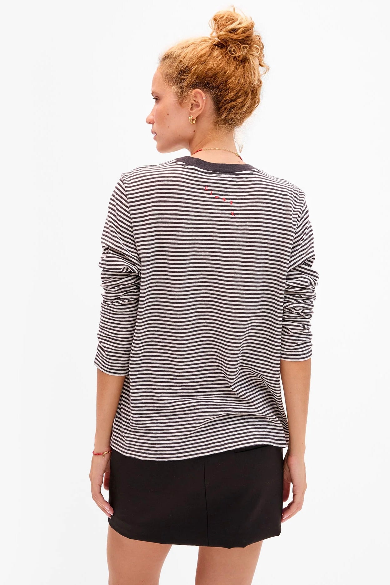 Clare V Long Sleeve Tee / Mini Stripe Black + Cream
