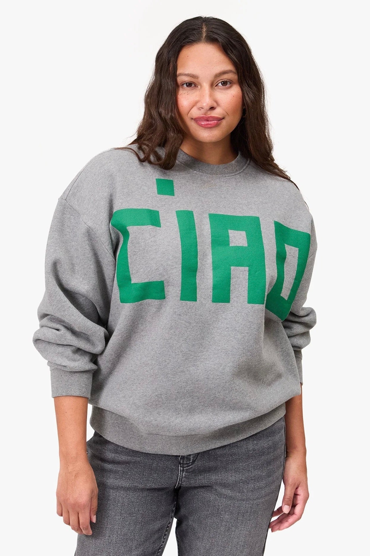 Clare V. Oversized Ciao Sweatshirt / Grey Melange