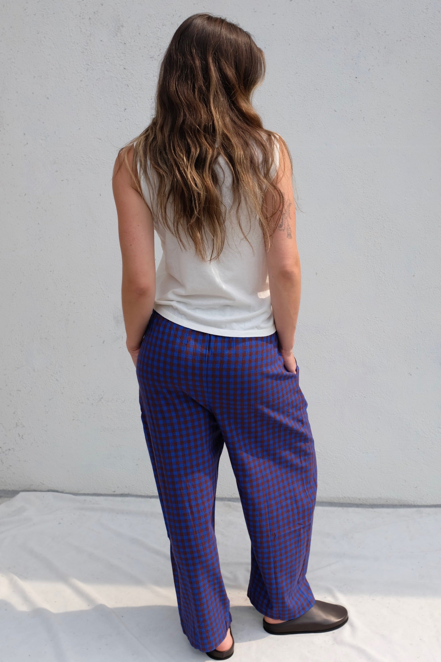 Ali Golden Elastic Pant / Rust + Cobalt Gingham