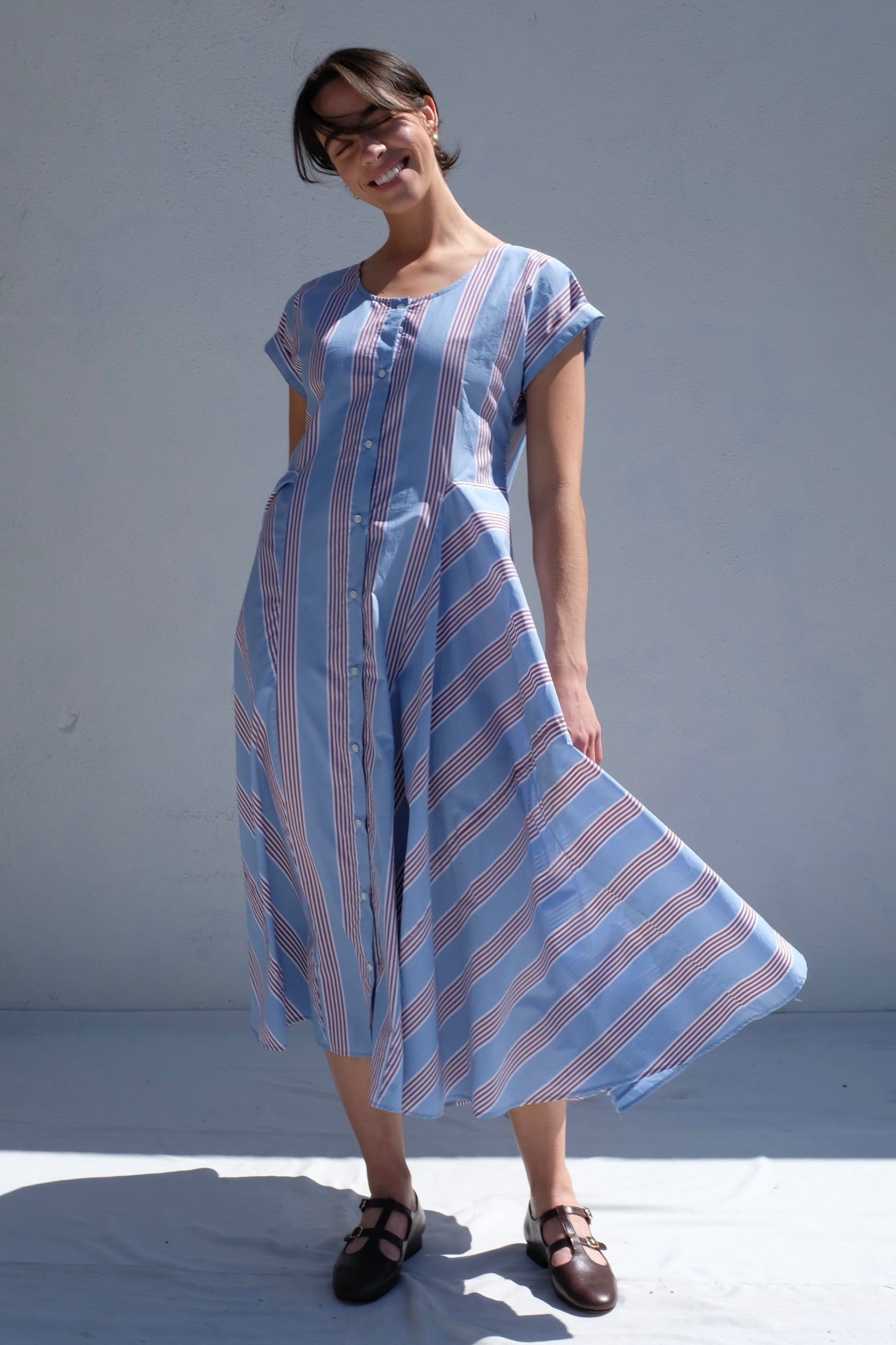 Beau Dress / Blue+Aubergine Stripe