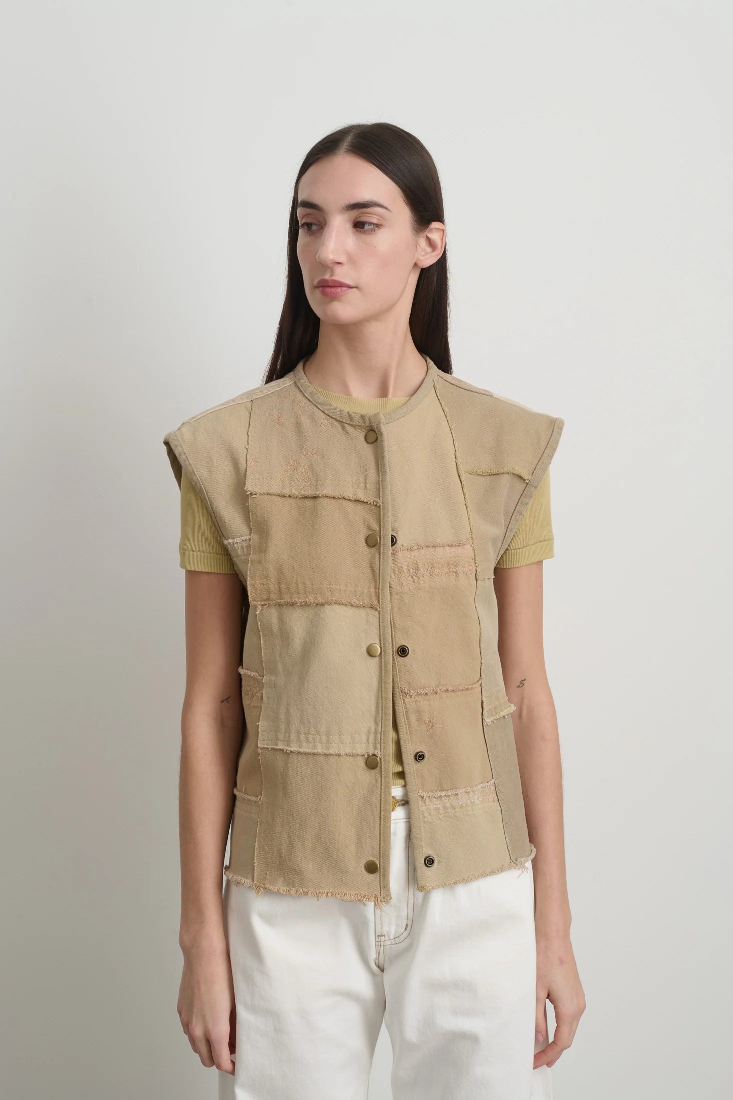 B Sides Reworked Madras Vest / Vintage Khaki