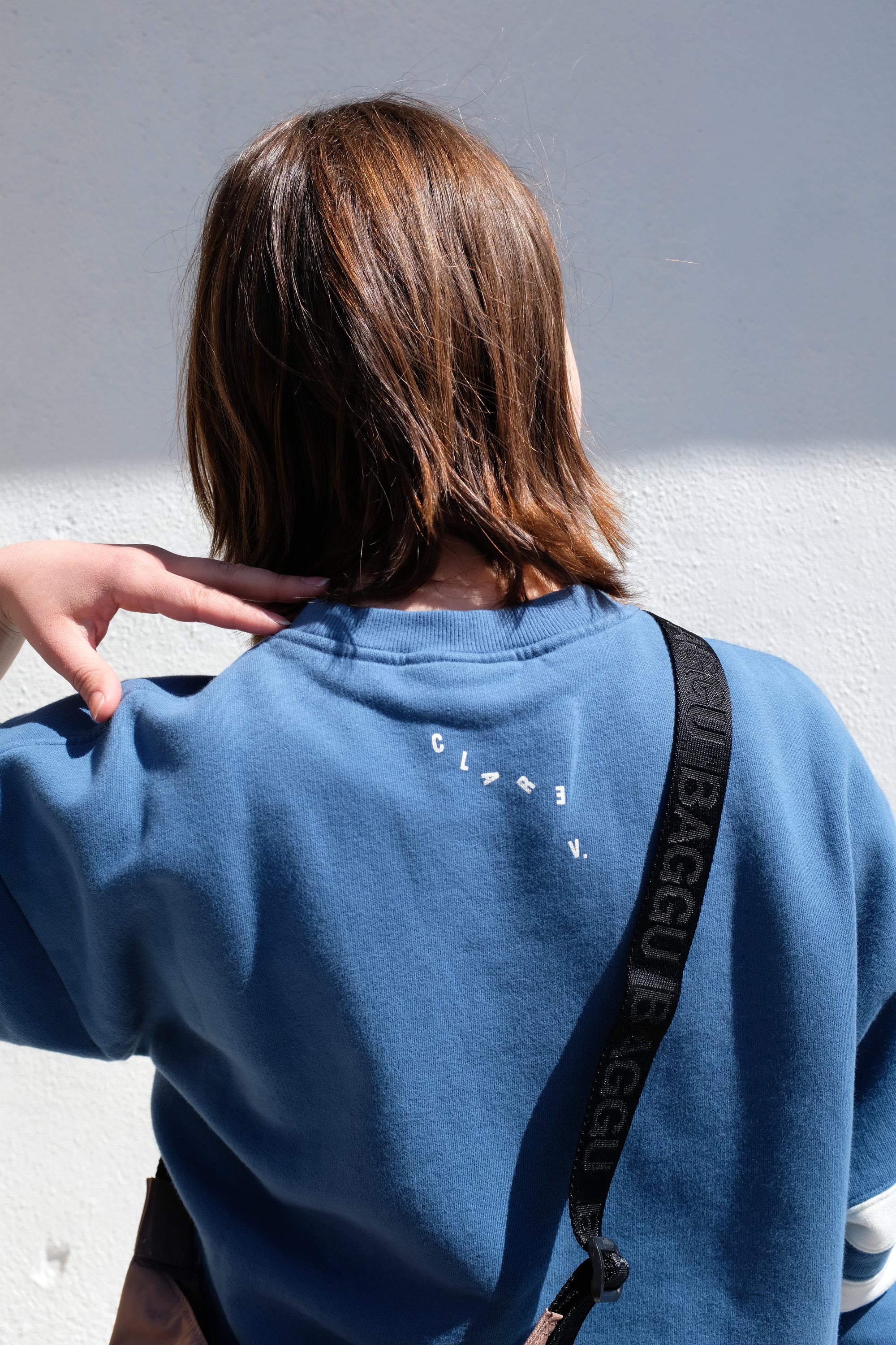 Clare V. Oversized Varsity Sweatshirt / Desert Blue
